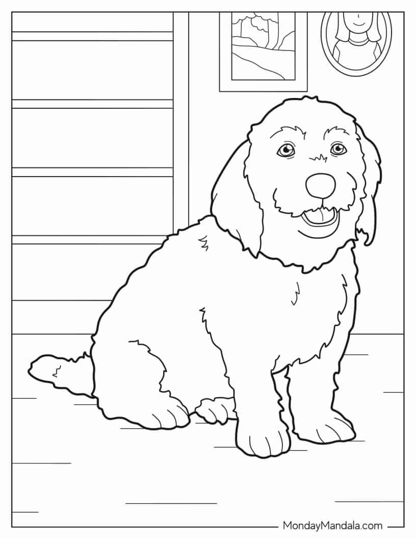 Easy Coloring Sheet Of Basset Smiling coloring page — printable line art