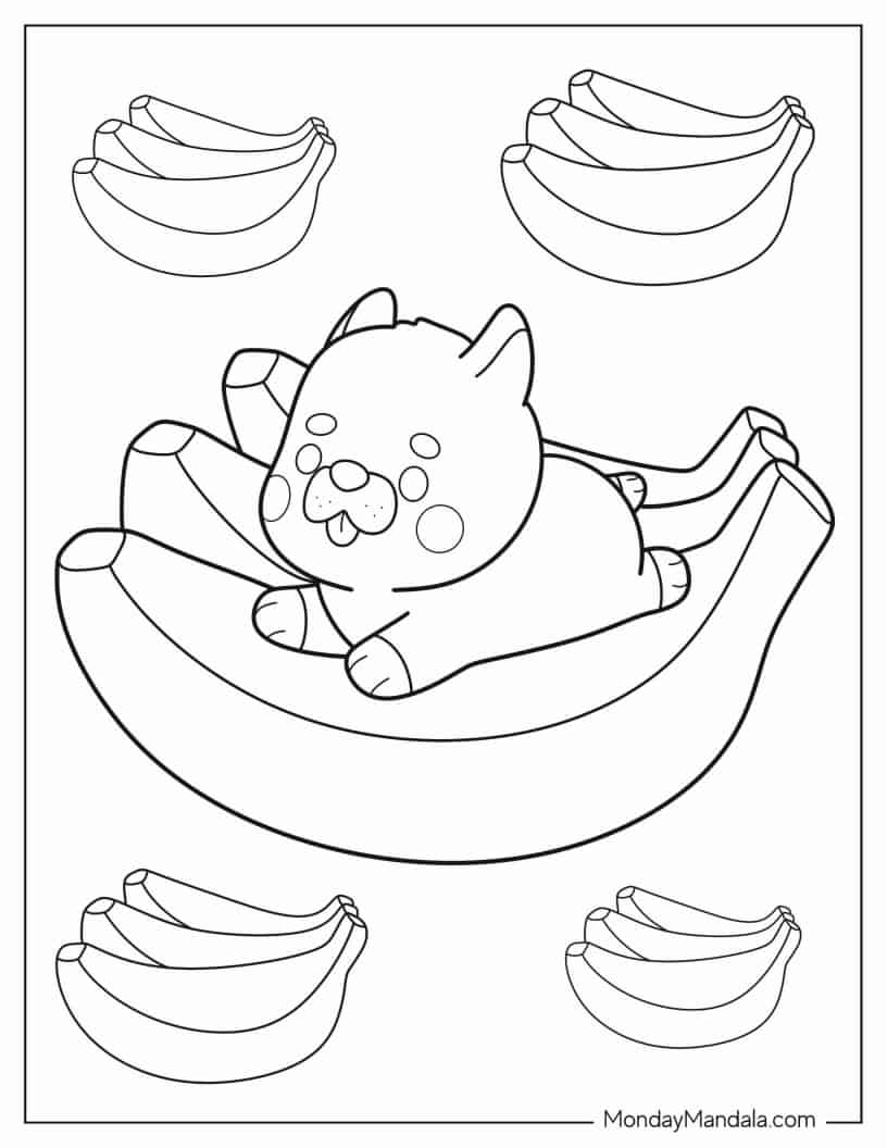 Easy Outline Of Puppy On Banana To Color coloring page — printable line art
