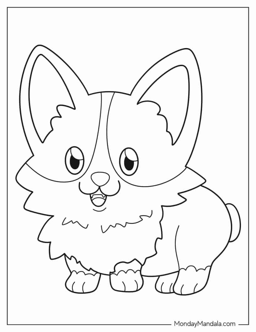 Kawaii Corgi Outline For Preschoolers coloring page