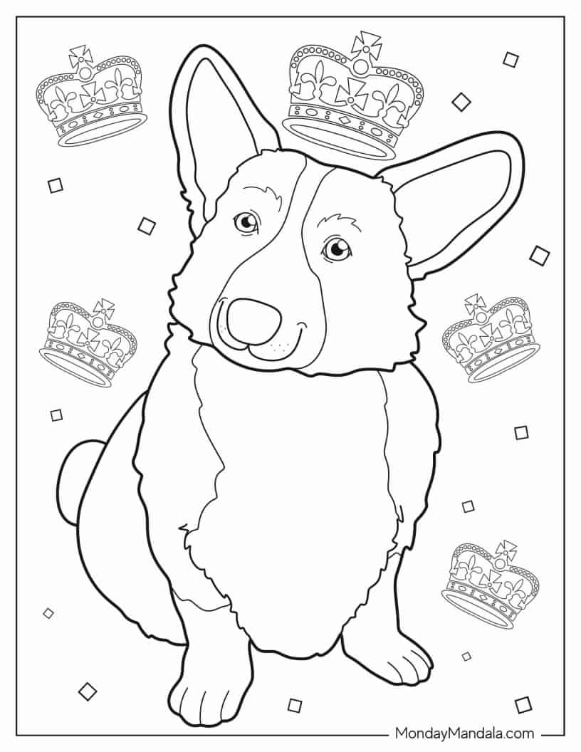 Kawaii Queen_s Corgi Coloring Sheet coloring page — printable line art