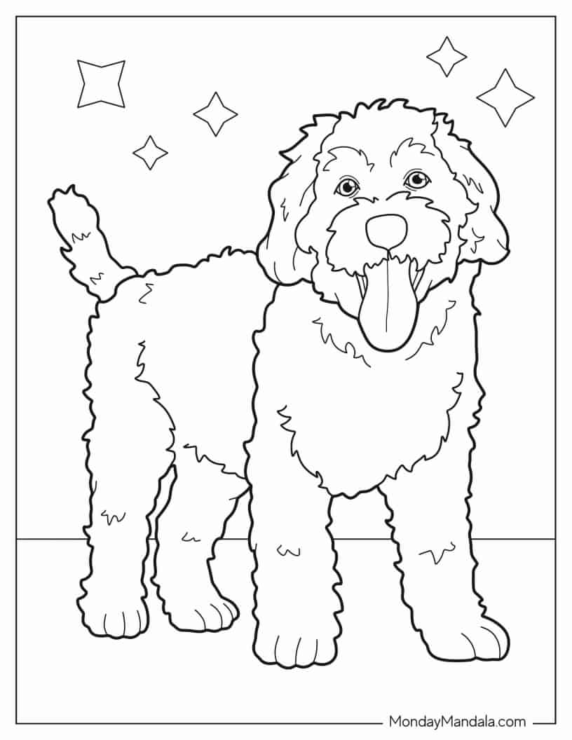 Labradoodle Puppy With Tongue Out Coloring Sheet coloring page — printable line art
