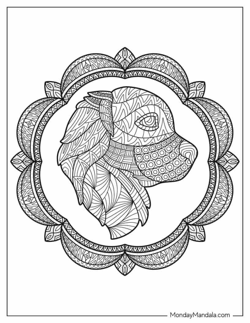 Puppy Mandala coloring page — printable line art