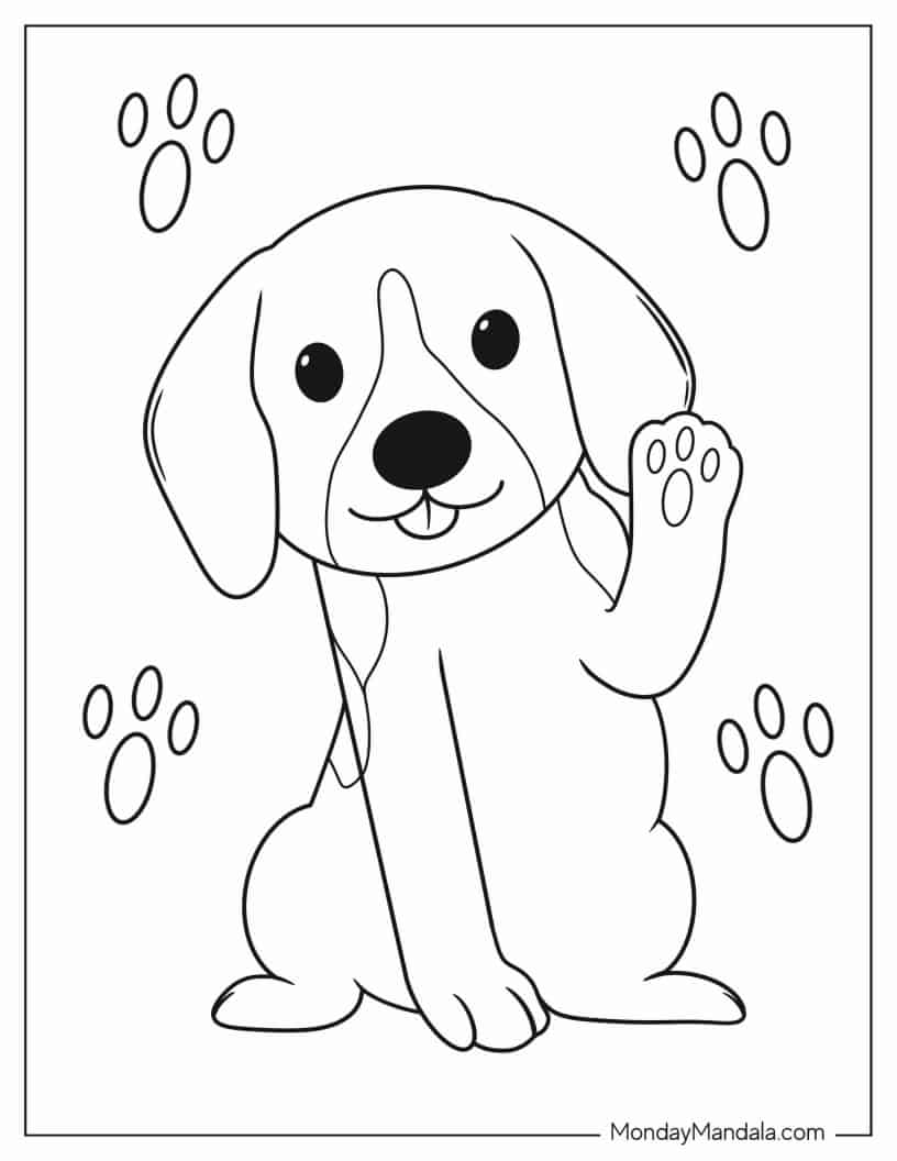 Puppy Raising Paw Coloring In coloring page