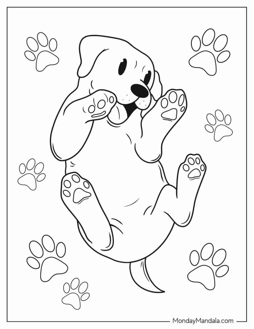 Puppy Rolling On the Floor coloring page