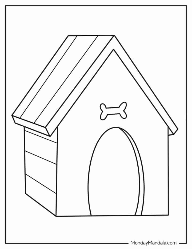 Simple Dog House Outline coloring page — printable line art
