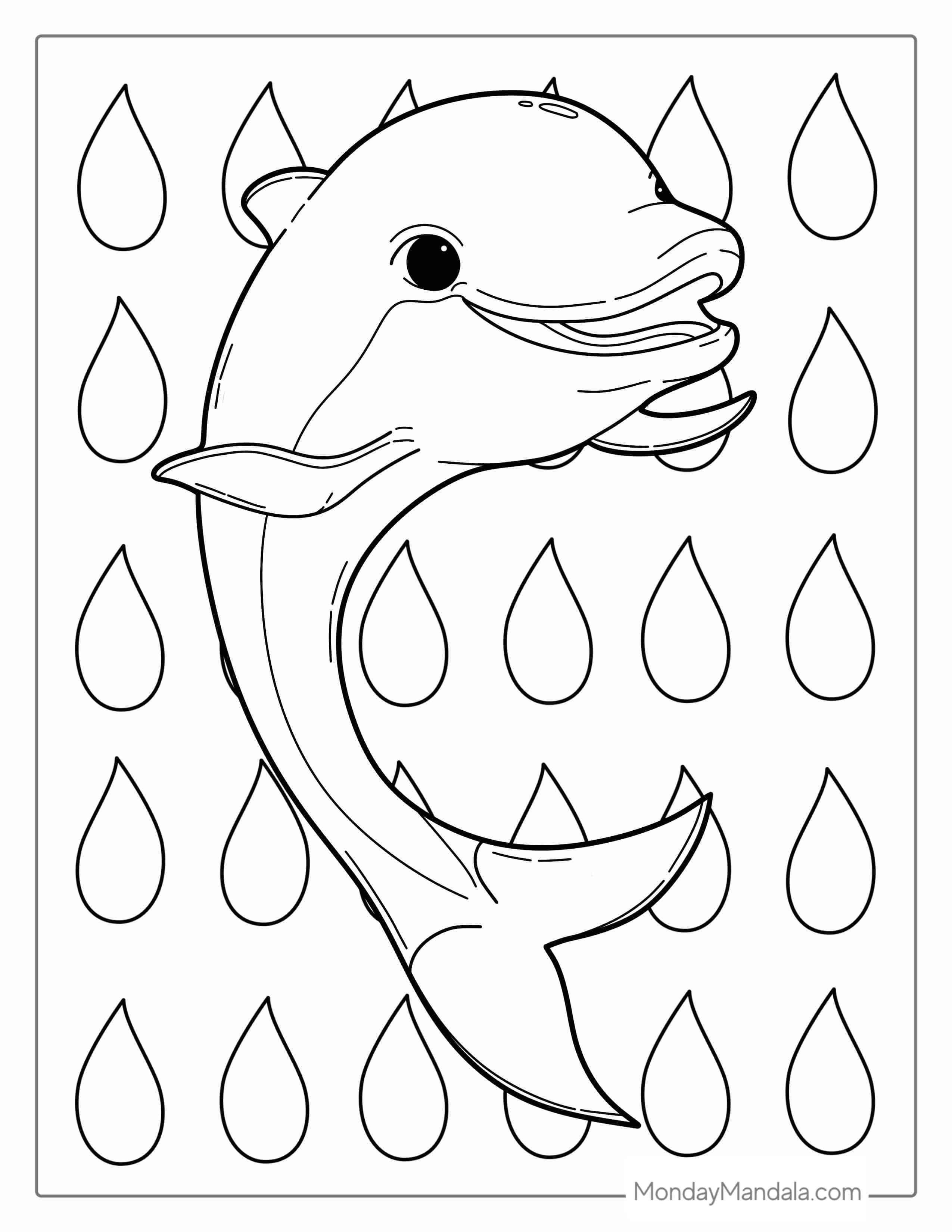 Cute Cartoon Dolphin Coloring For Kids coloring page