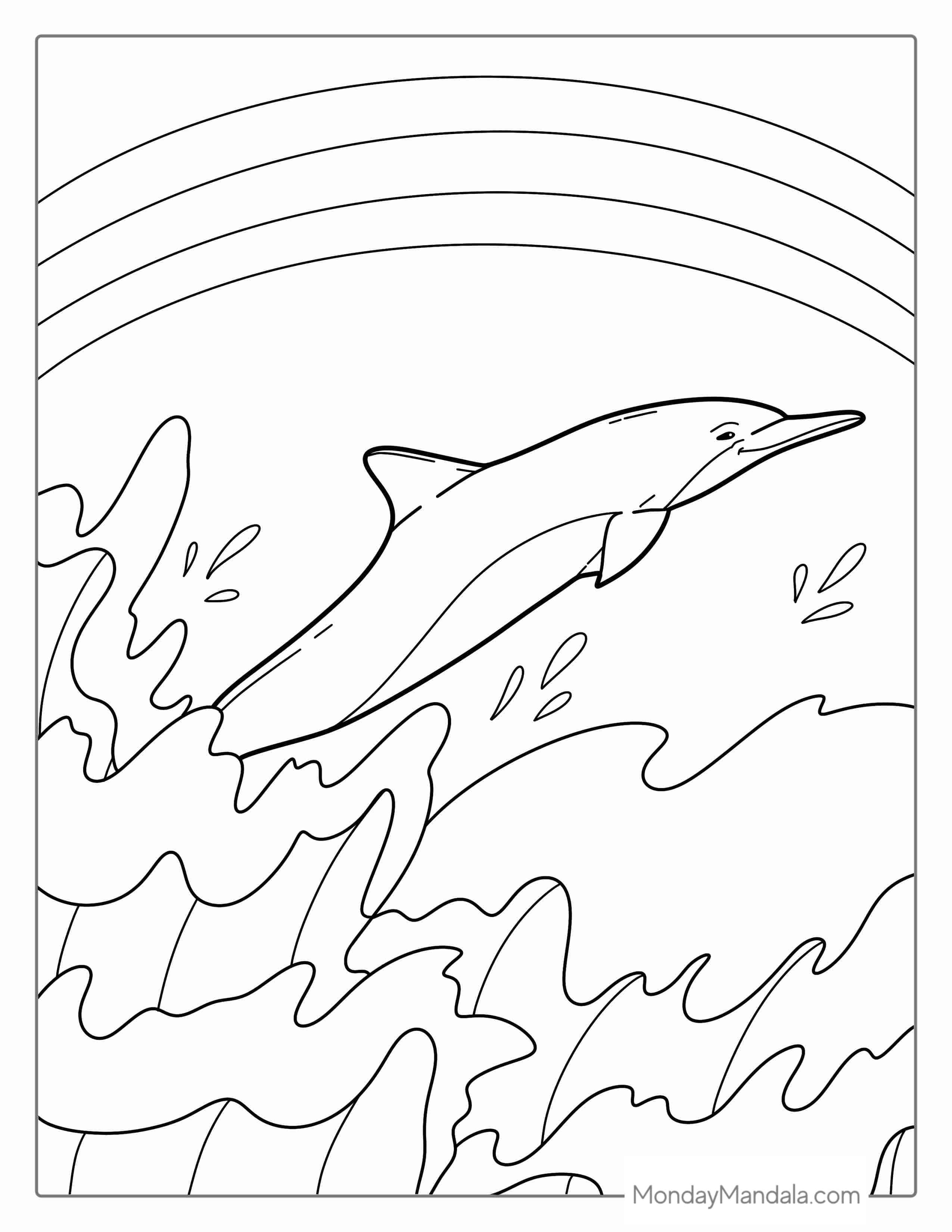 Dolphin Leaping Out Of Water To Color coloring page — printable line art