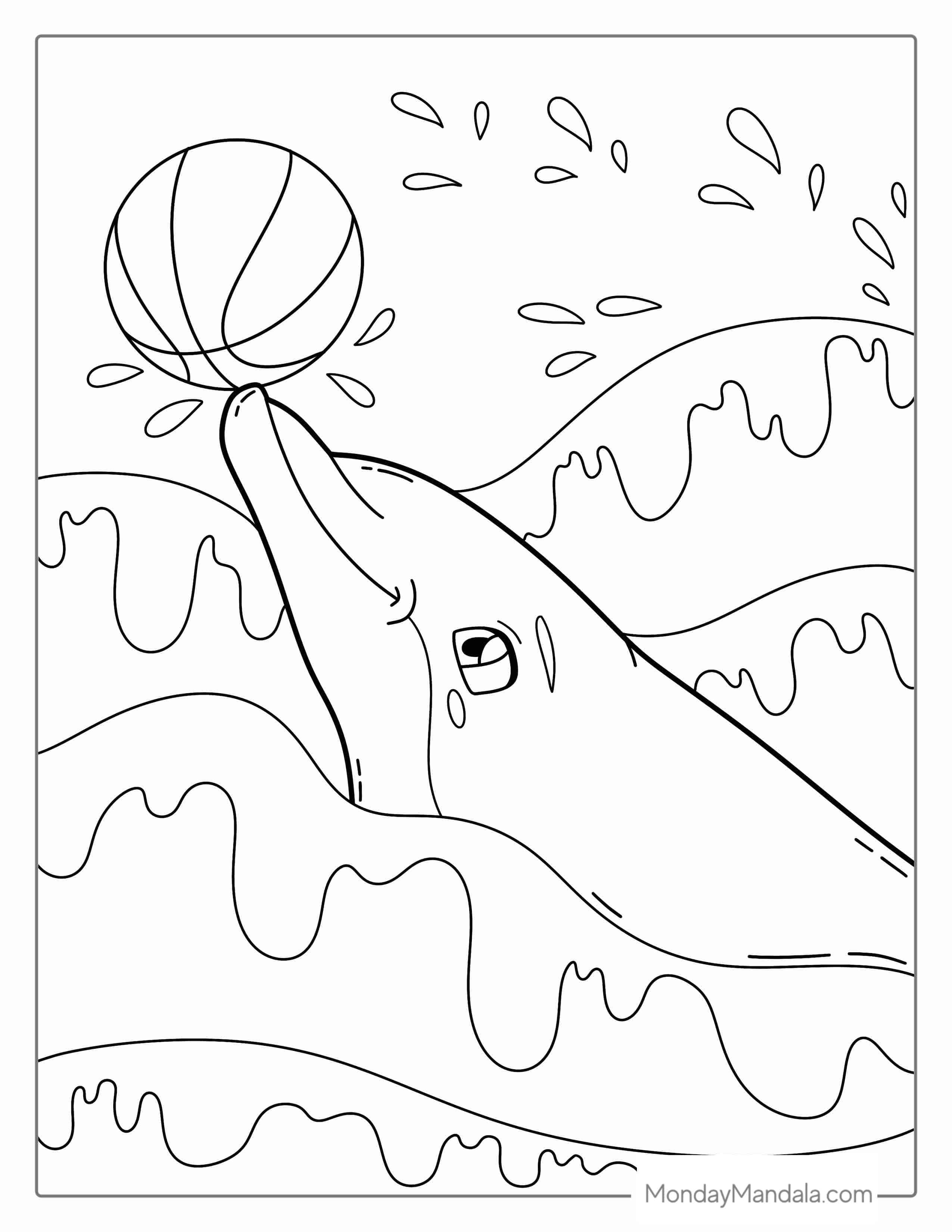 Dolphin Playing With Ball Coloring Sheet coloring page