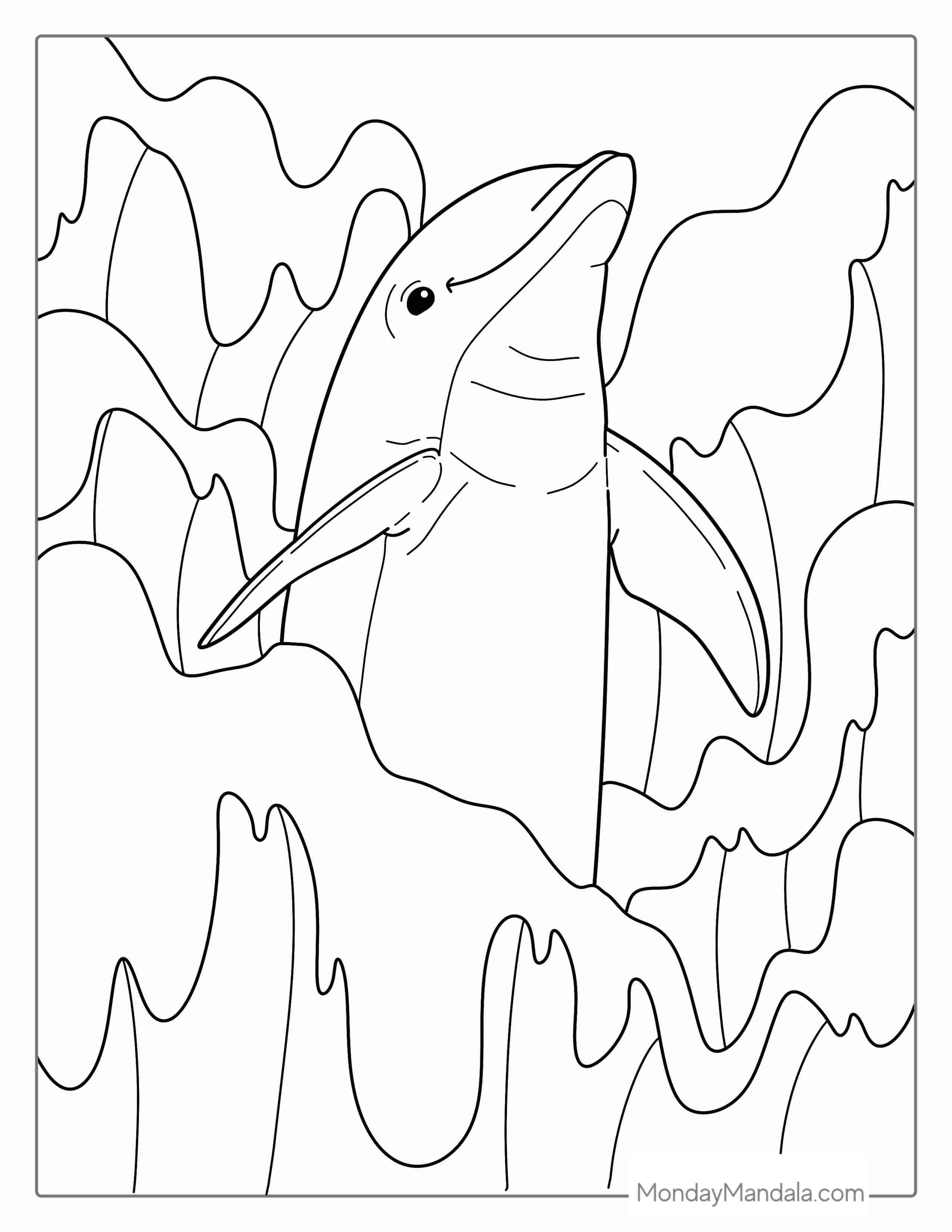 Dolphin Poking Out Of Waves To Color coloring page
