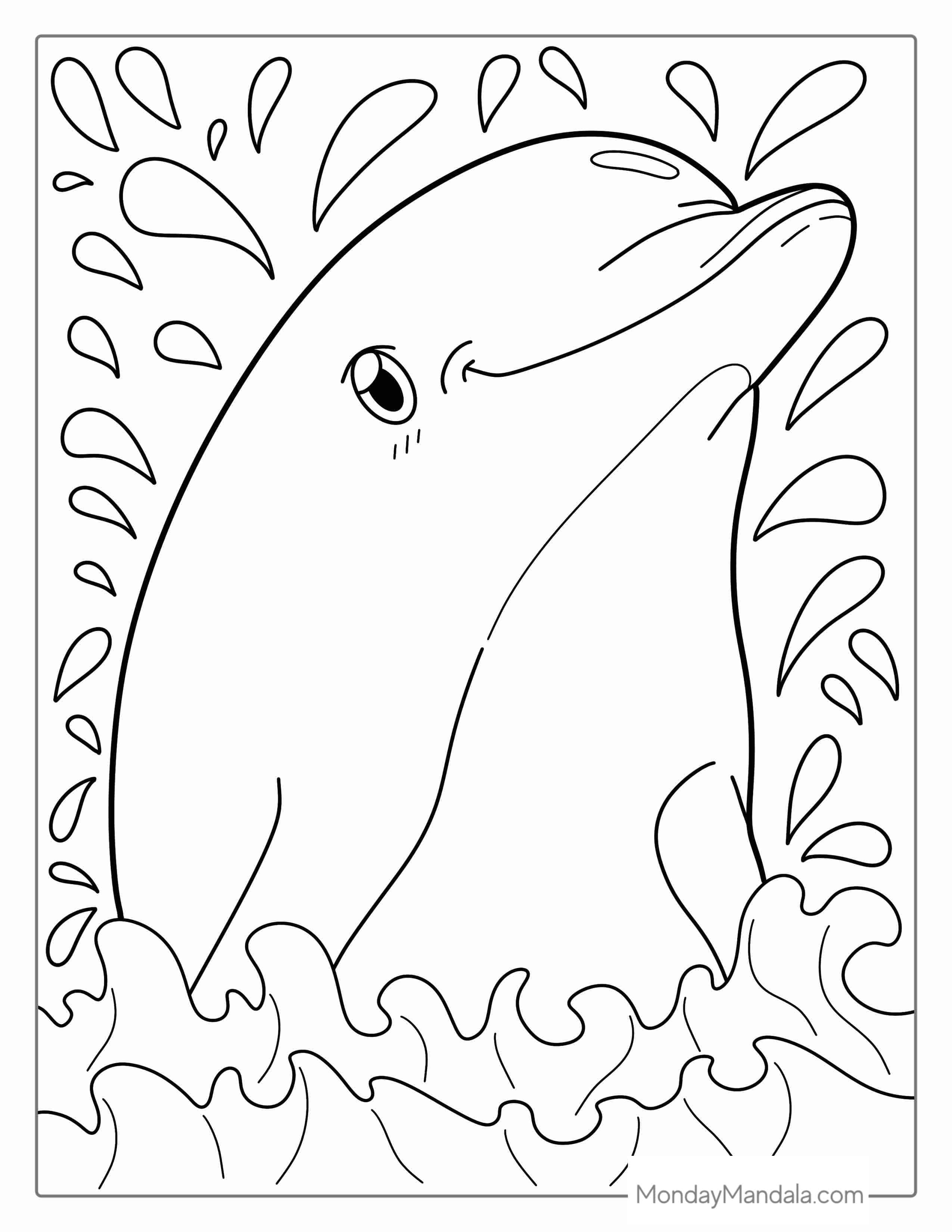 Smiling Dolphin Splashing In Water coloring page