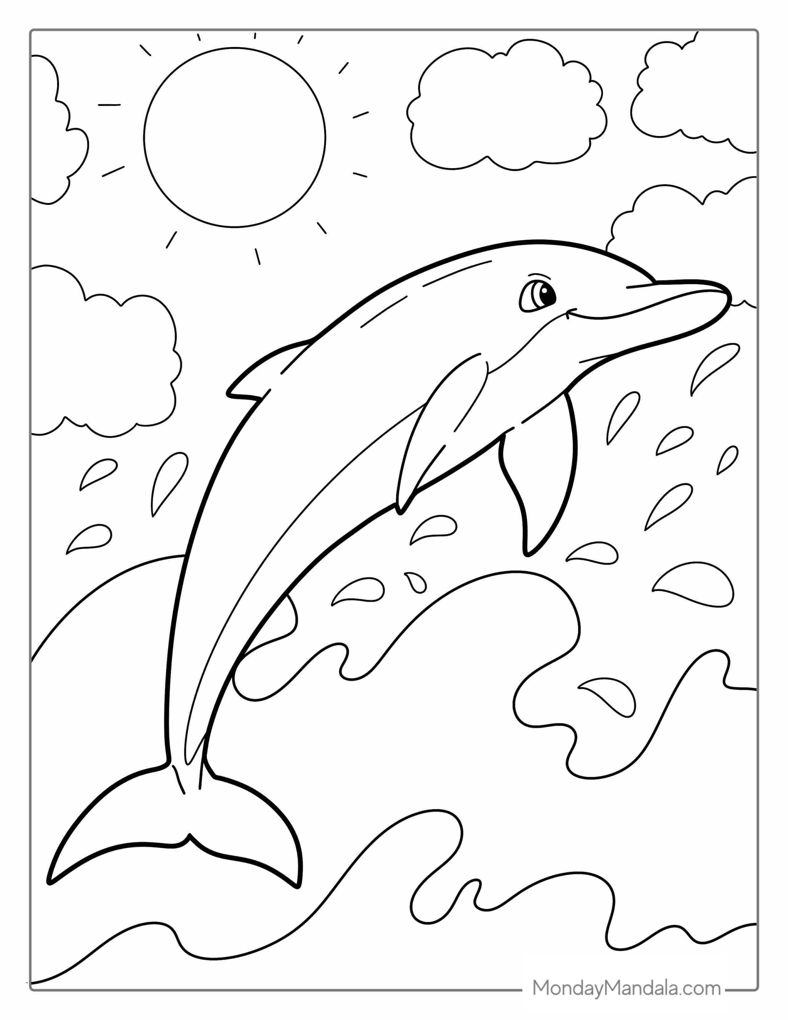 Spinner Dolphin Jumping Out Of Water To Color coloring page