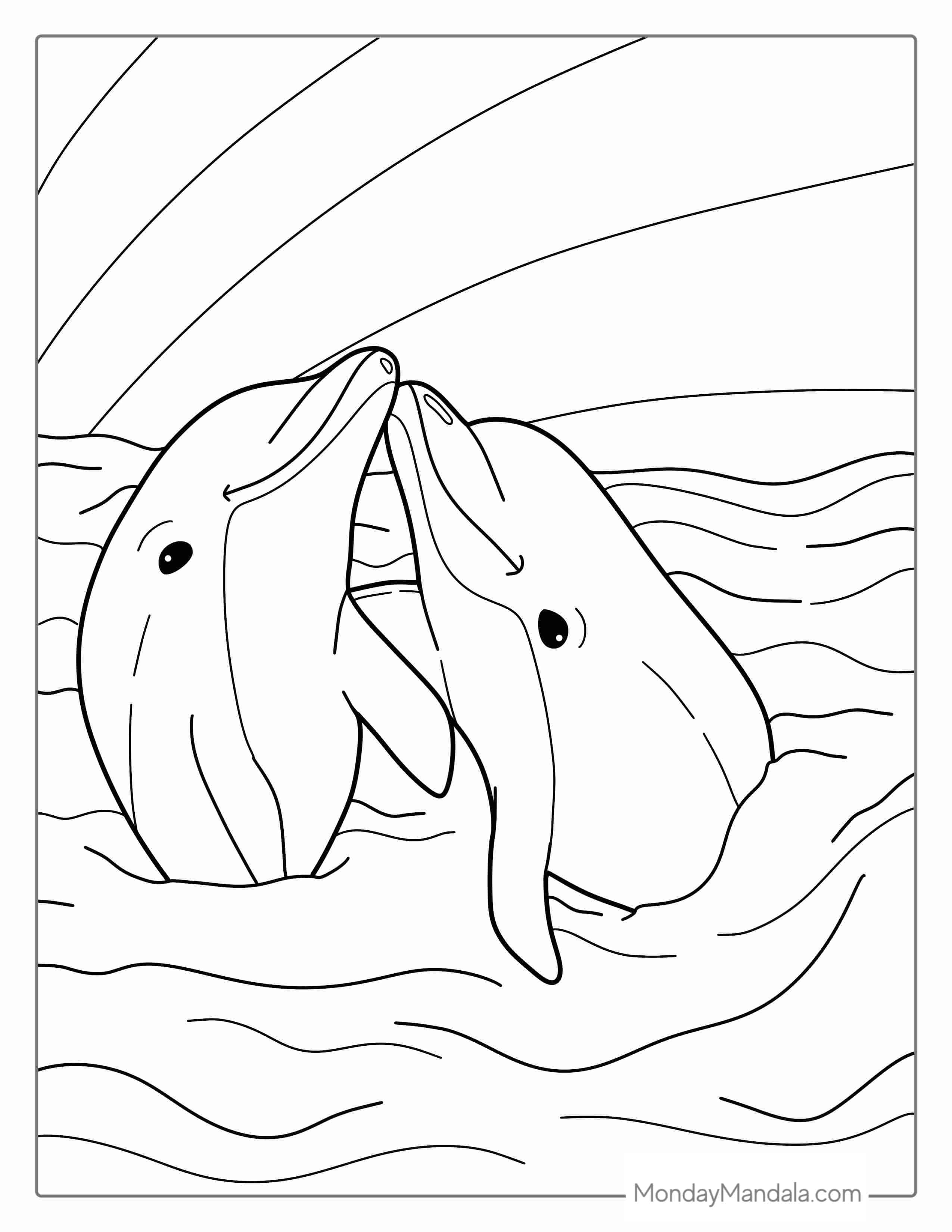 Two Dolphins Touching Noses Coloring Page coloring page — printable line art
