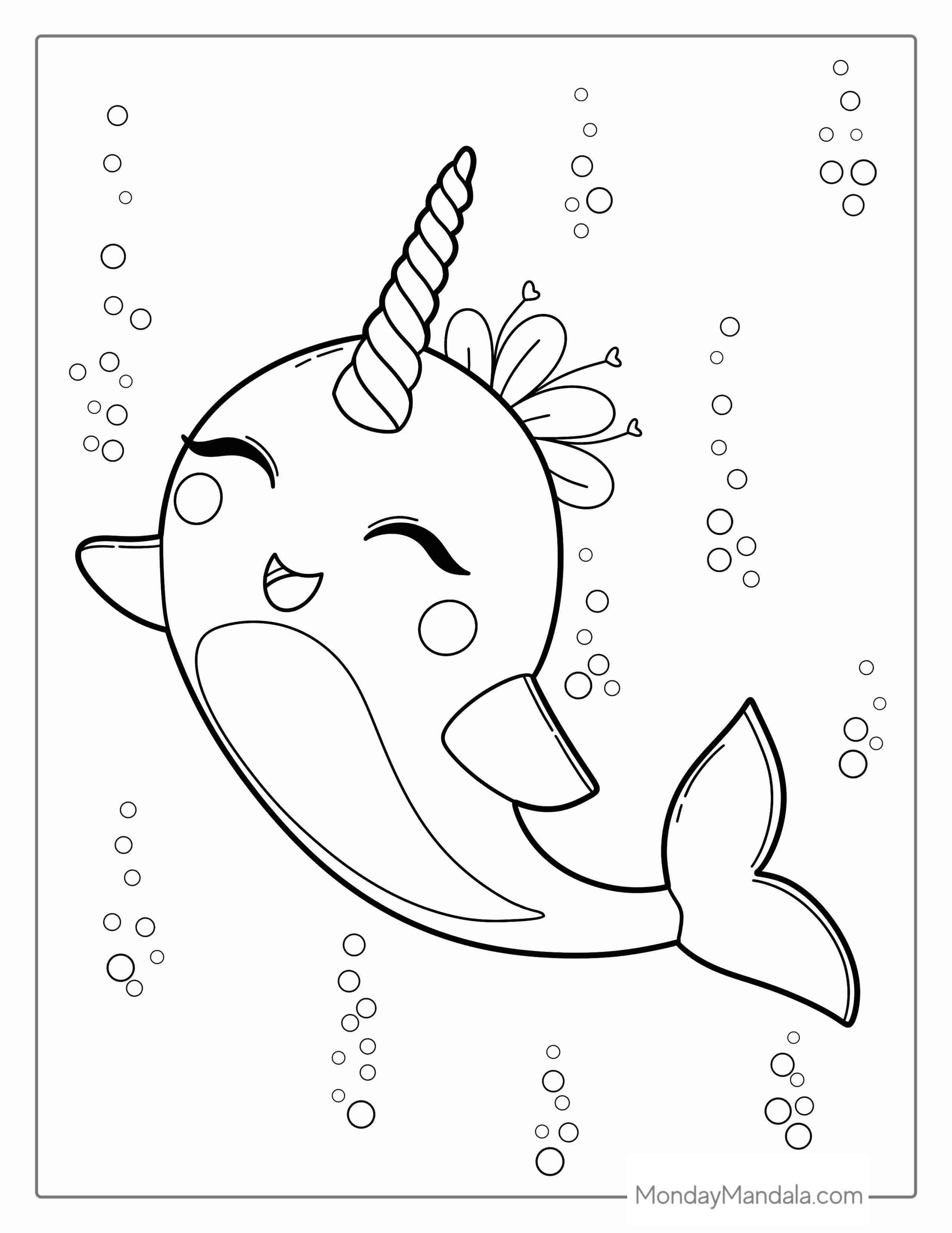 Unicorn Dolphin Coloring Page For Kids coloring page — printable line art