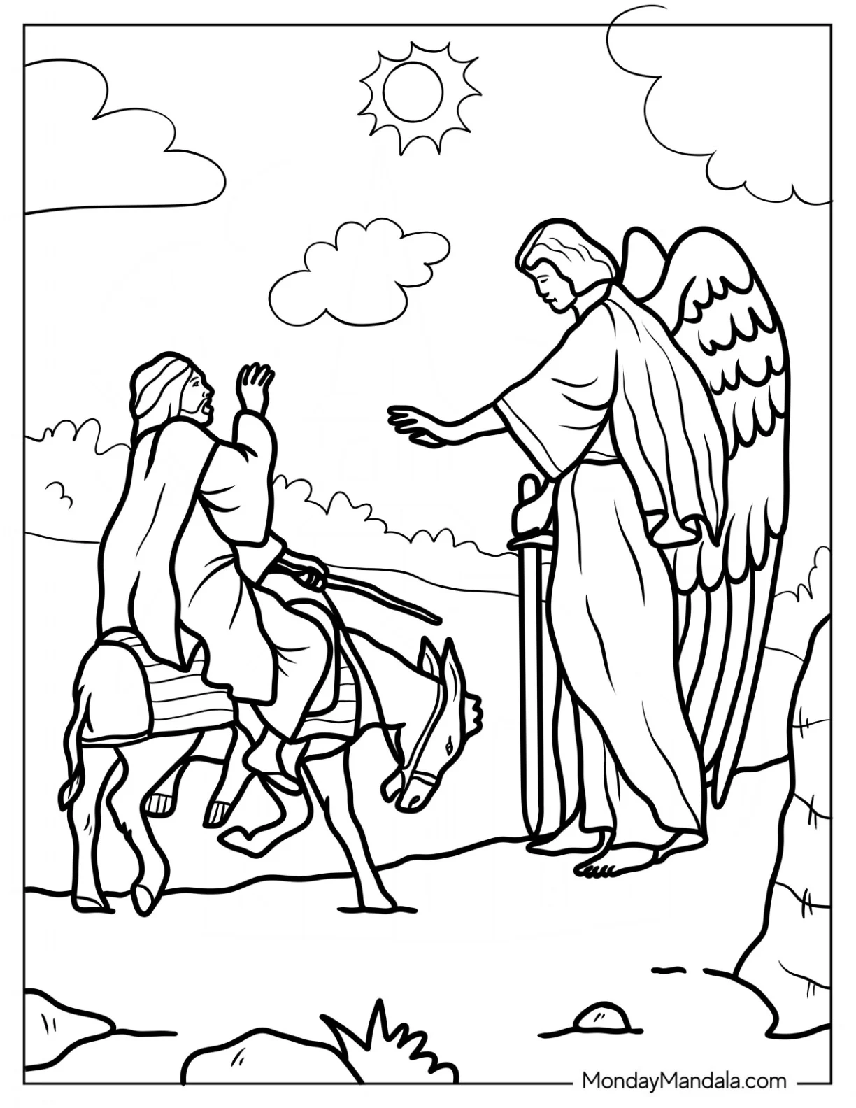 Balaam And Donkey Coloring Page Stopping In Front Of An Angel coloring page