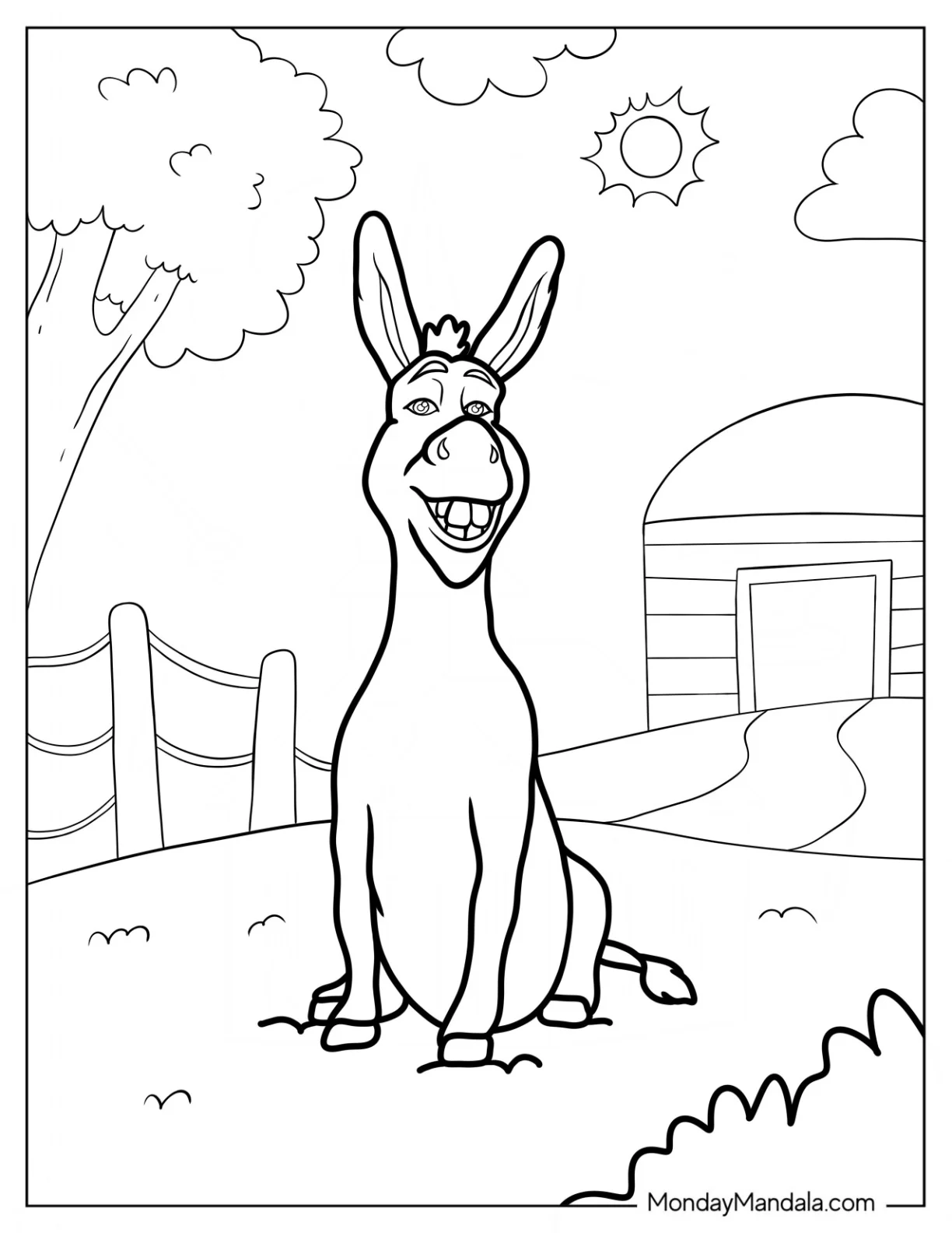 Donkey Coloring Page From Shrek coloring page — printable line art