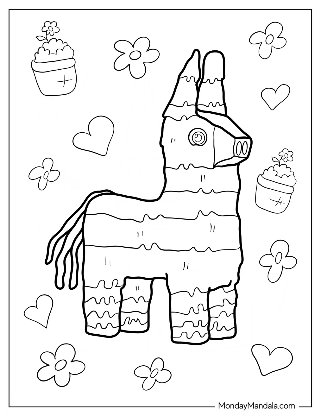 Donkey Coloring Page Pinata For Kids coloring page — printable line art
