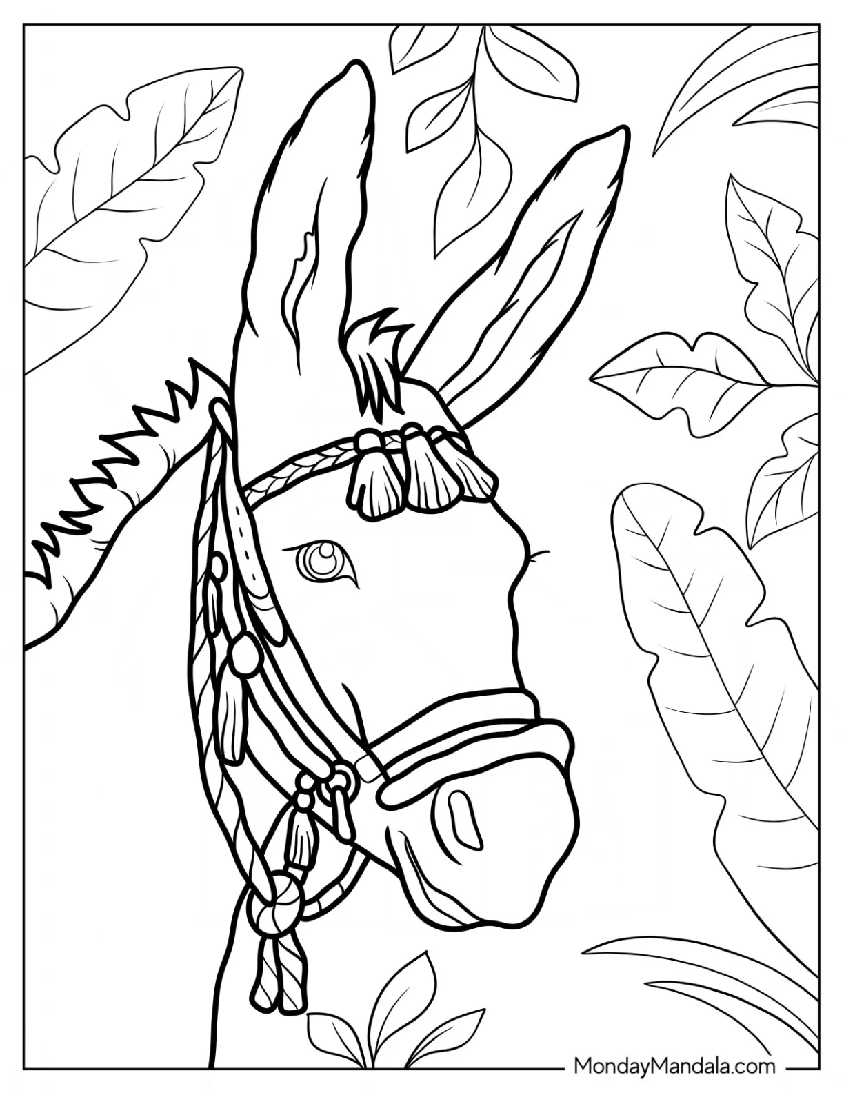 Realistic Donkey Coloring Page With Bridle coloring page