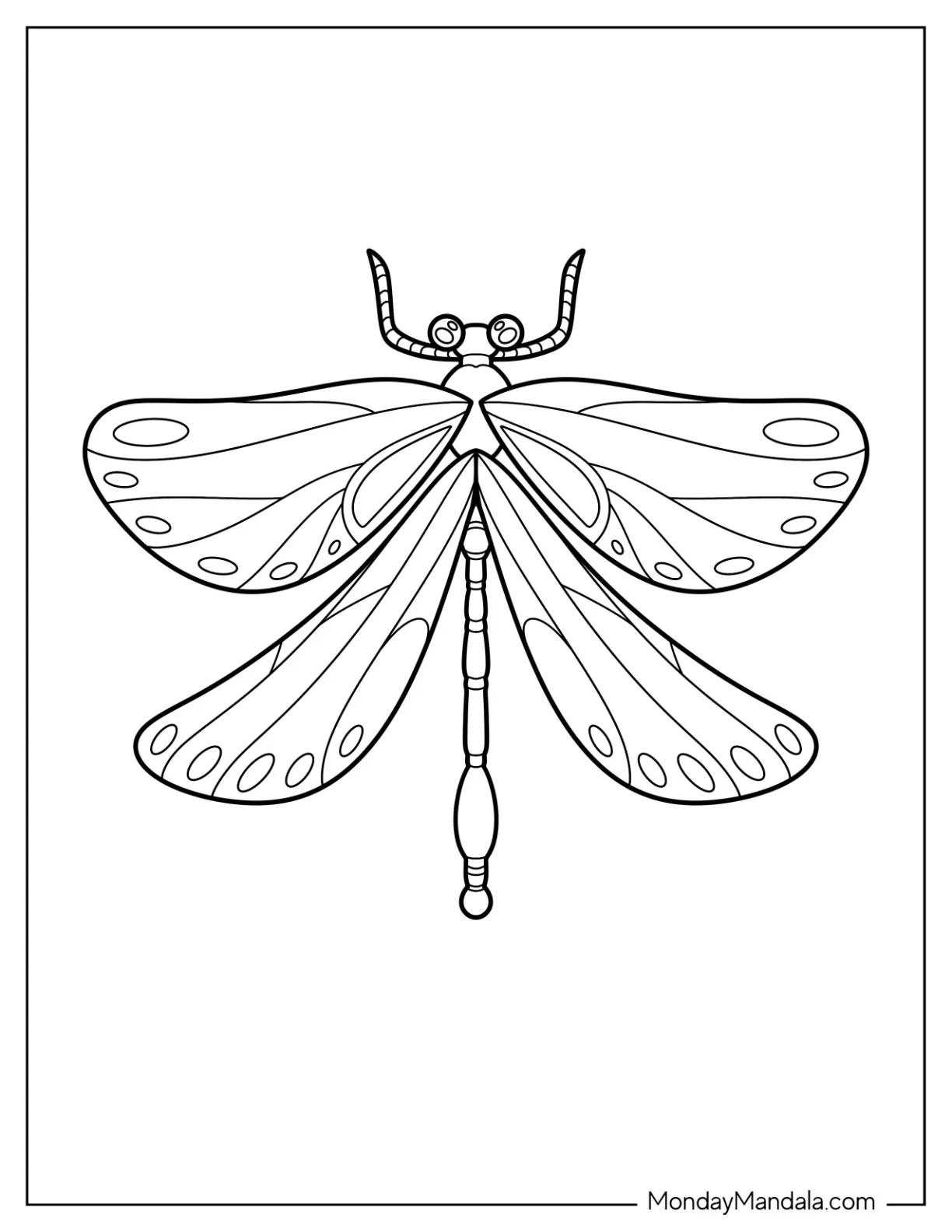 Detailed Top View Of Dragonfly Coloring Page coloring page