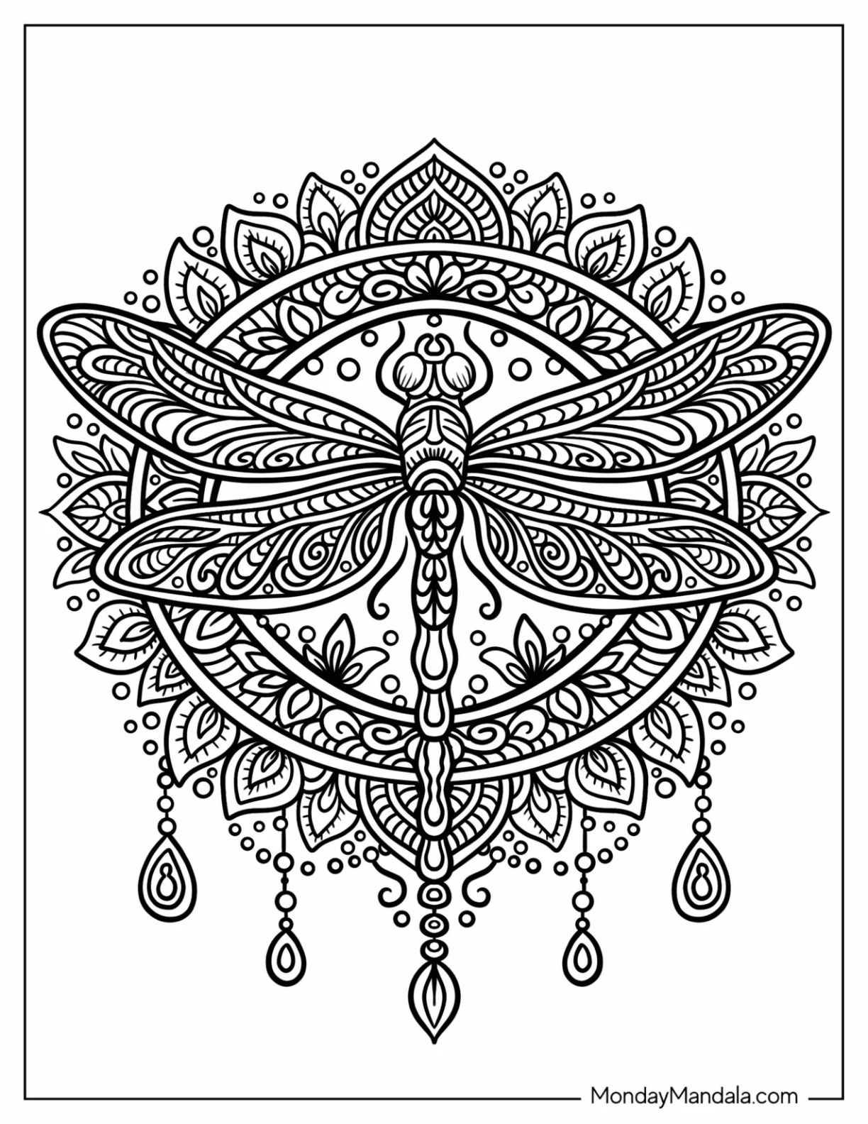 Elegant Dragonfly Coloring Page with Intricate Patterns Mandala coloring page