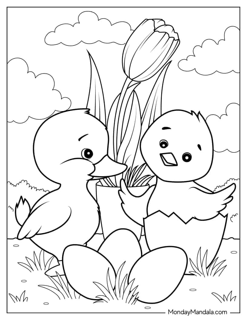 Easter Themed Ducks To Color For Kids coloring page