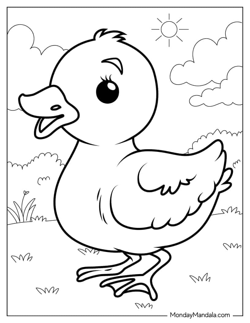 Simple Outline Of a Duckling To Color coloring page