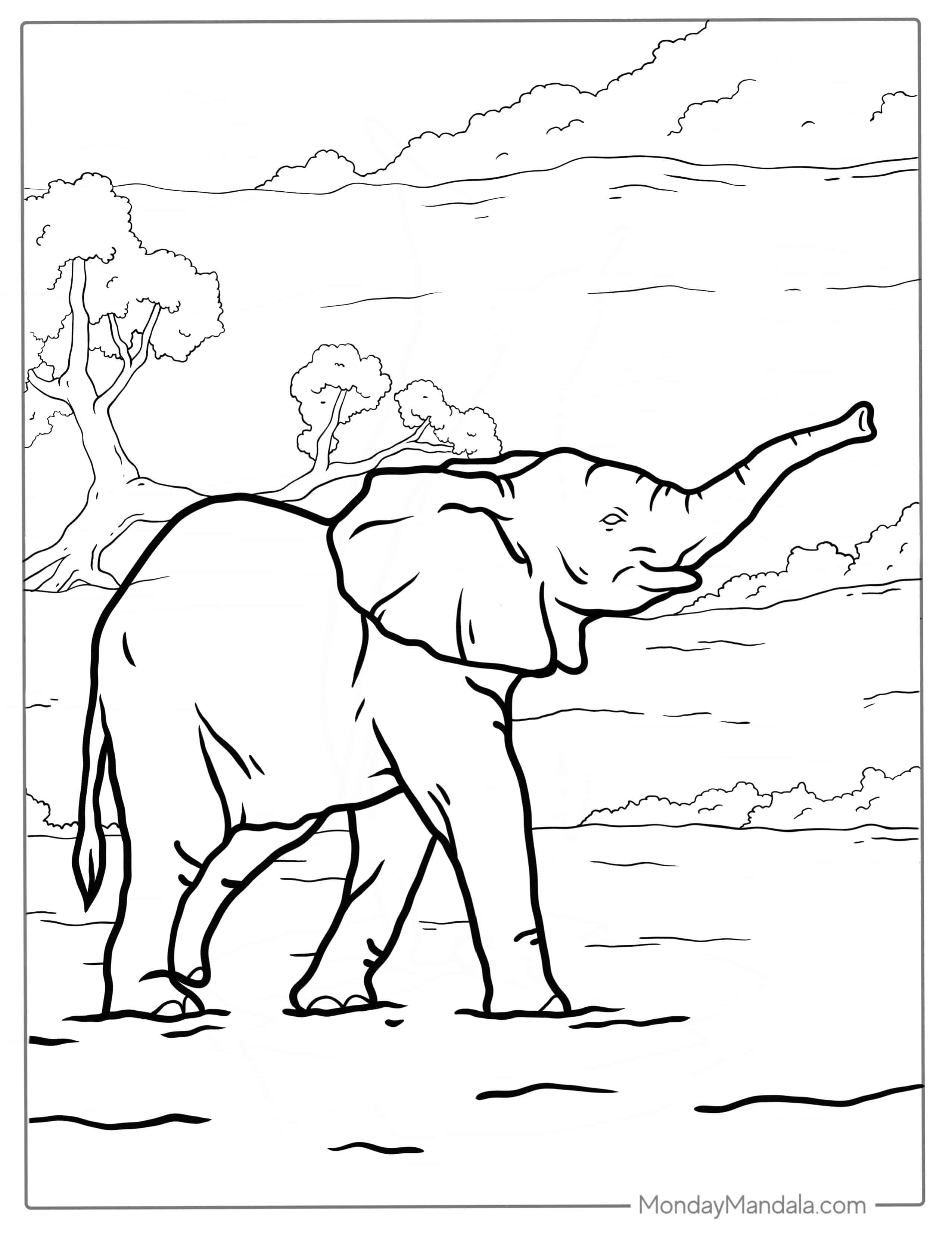 Adult Elephant Walking In African Safari coloring page — printable line art
