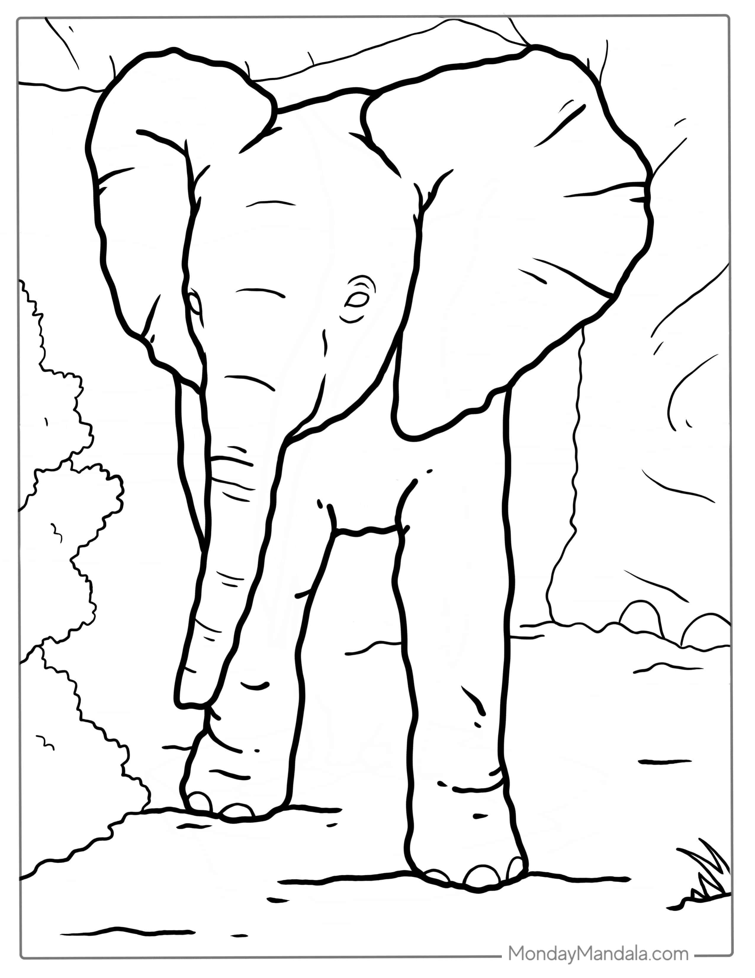 Baby Elephant Learning To Walk coloring page — printable line art