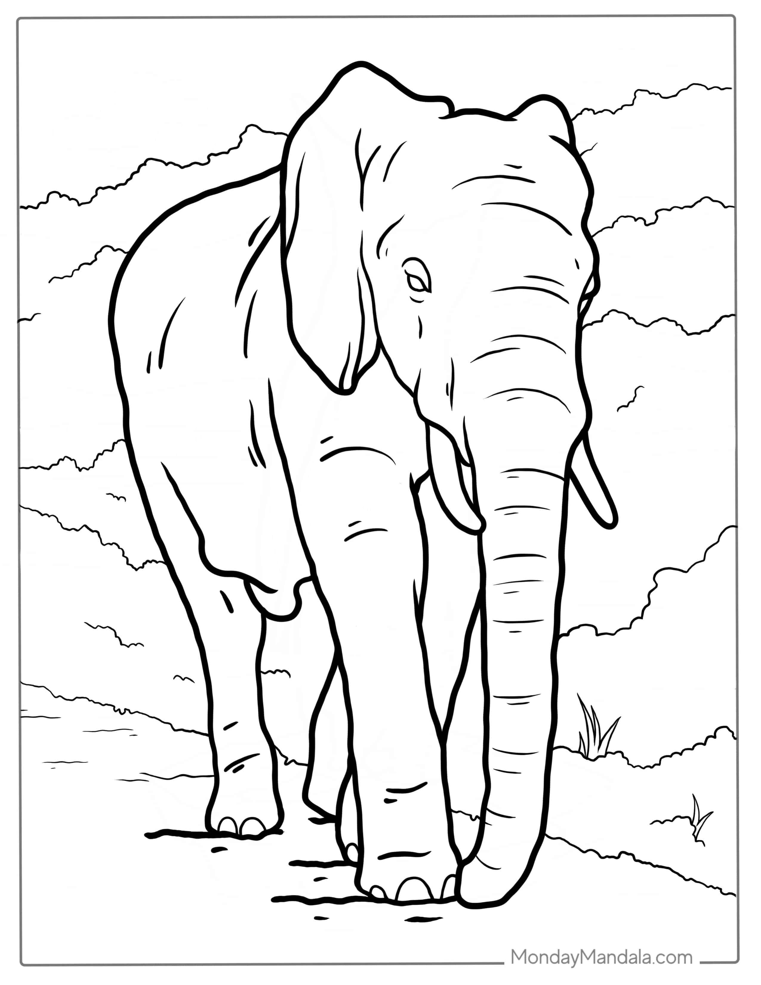 Big Elephant With Tusks Walking coloring page — printable line art