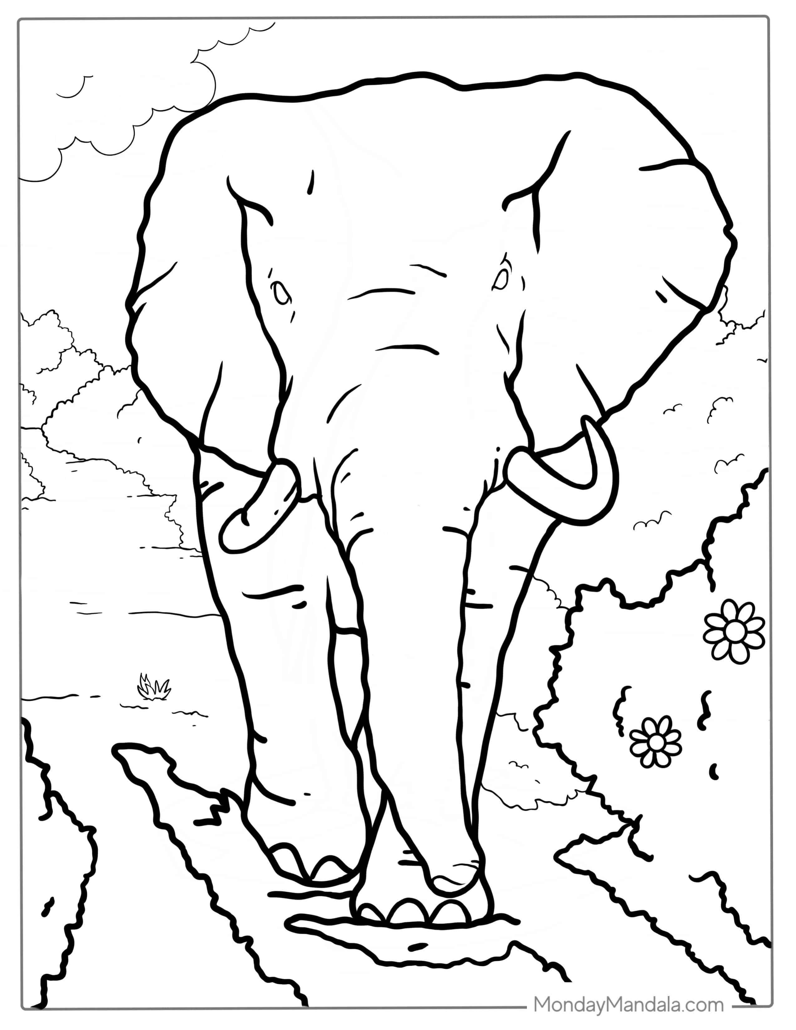 Big Indian Elephant In The Wild coloring page — printable line art