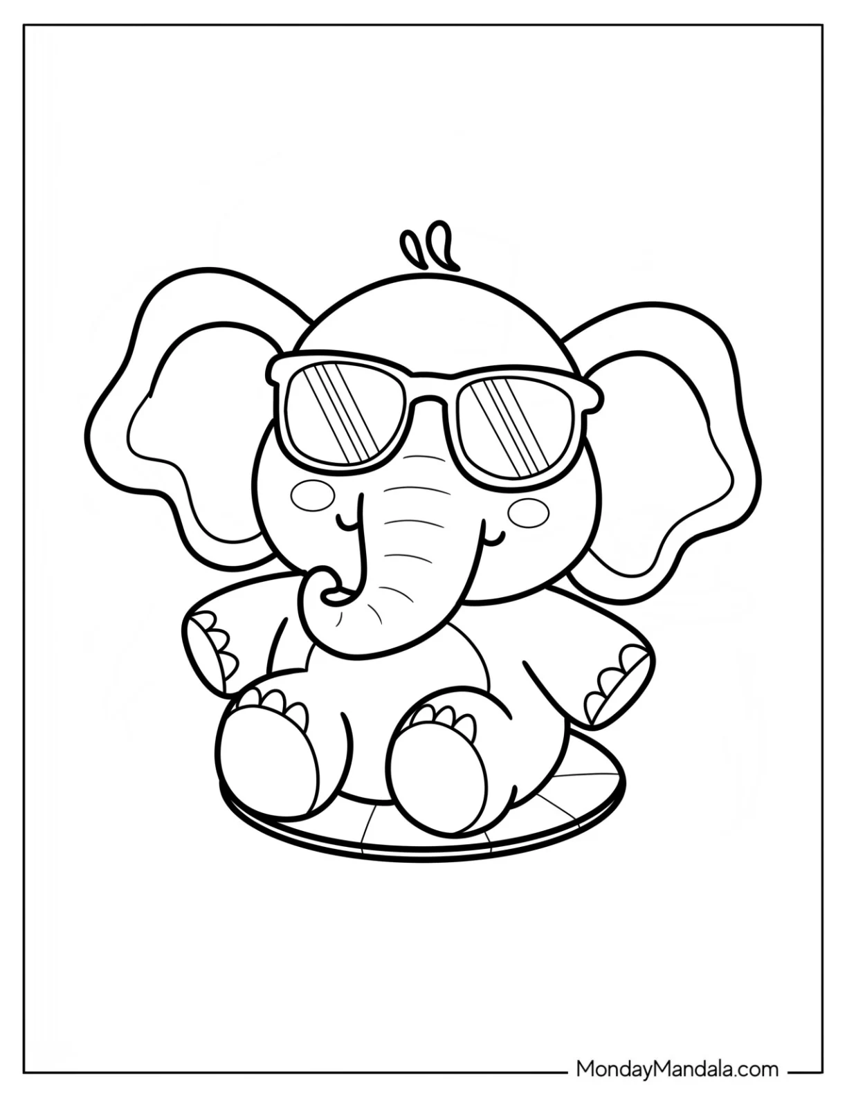 Cool Elephant Coloring Page Wearing Sunglasses for Preschoolers coloring page