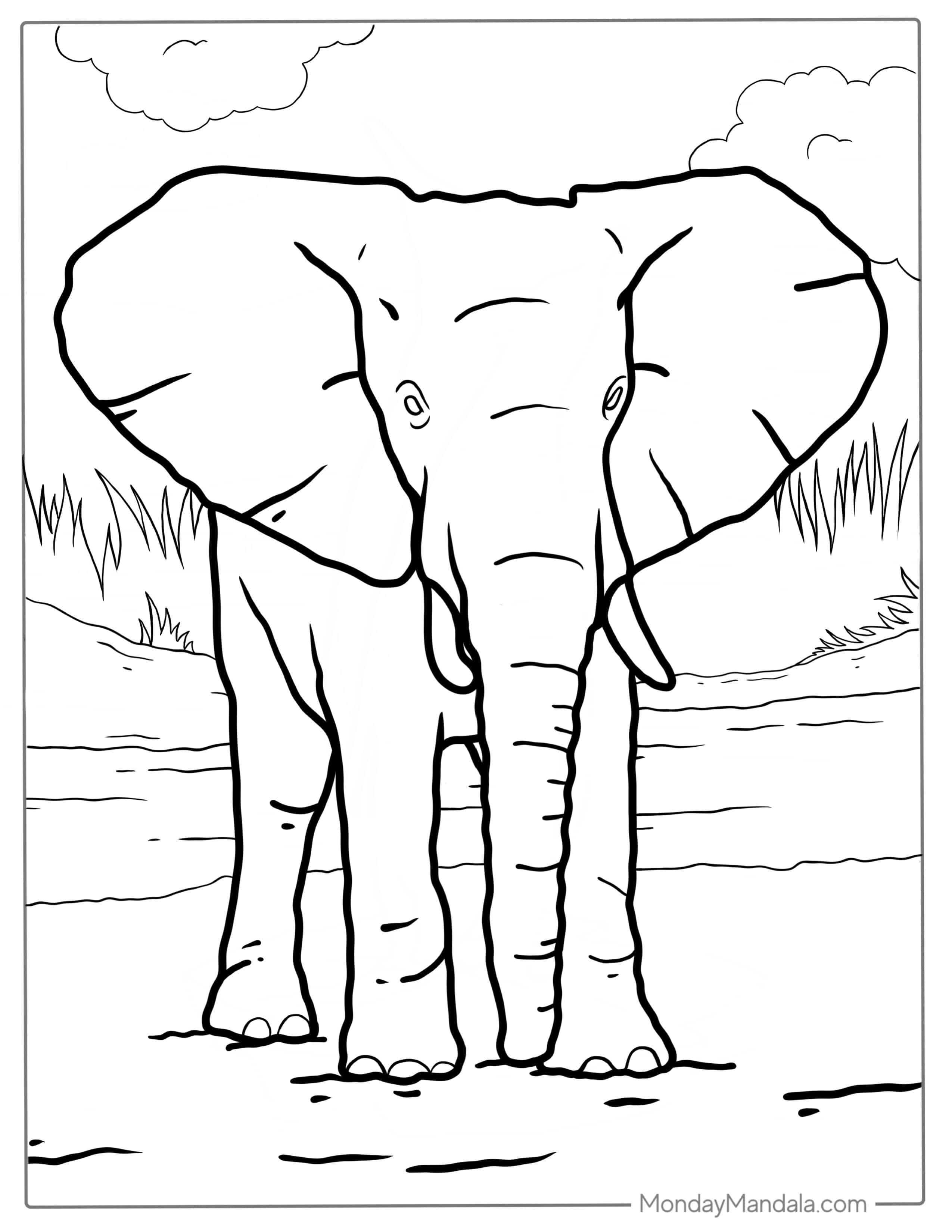 Cute Elephant With Big Ears Coloring Sheet coloring page — printable line art