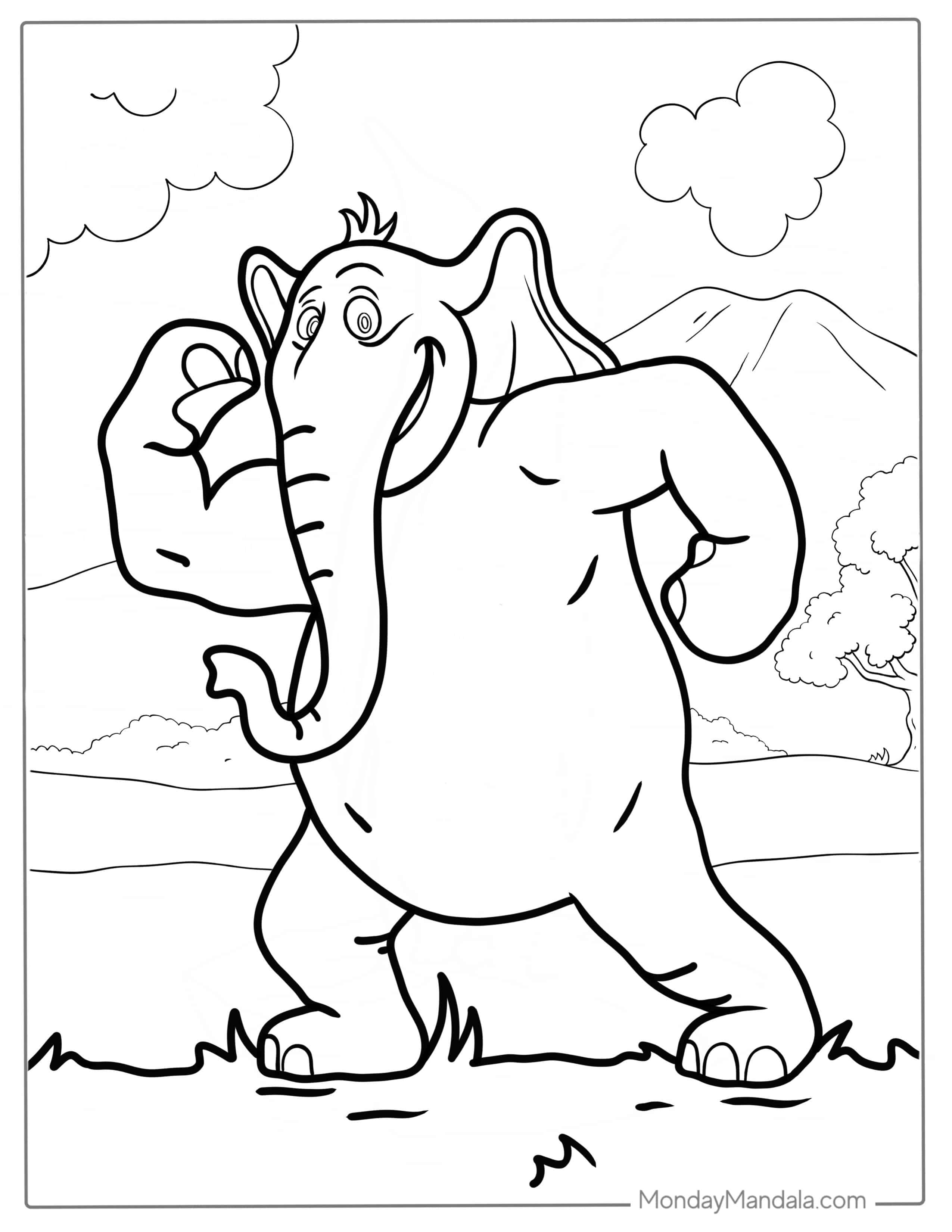Dr. Seuss Horton The Elephant Coloring Page coloring page — printable line art