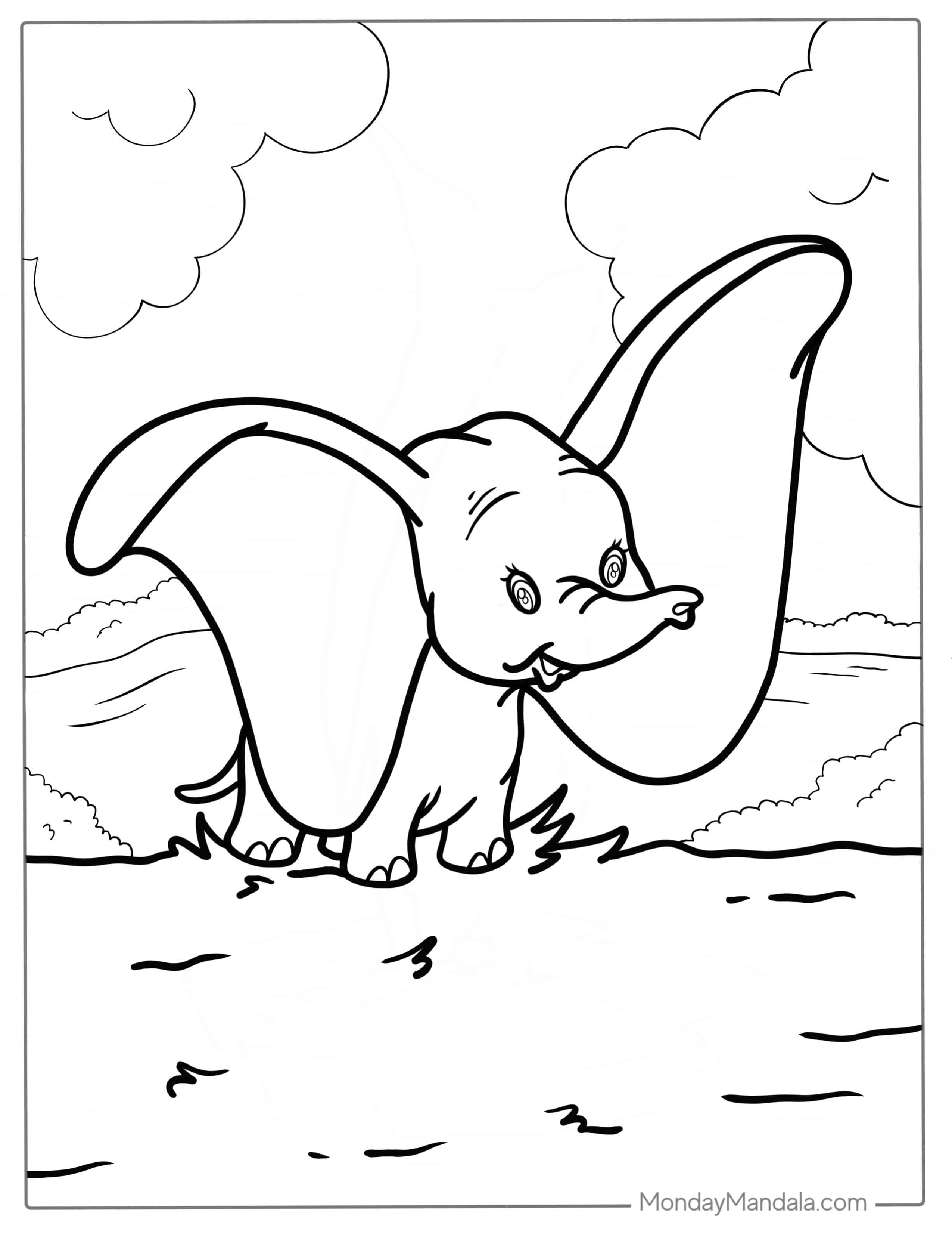 Dumbo The Elephant With Big Ears Coloring Sheet coloring page — printable line art