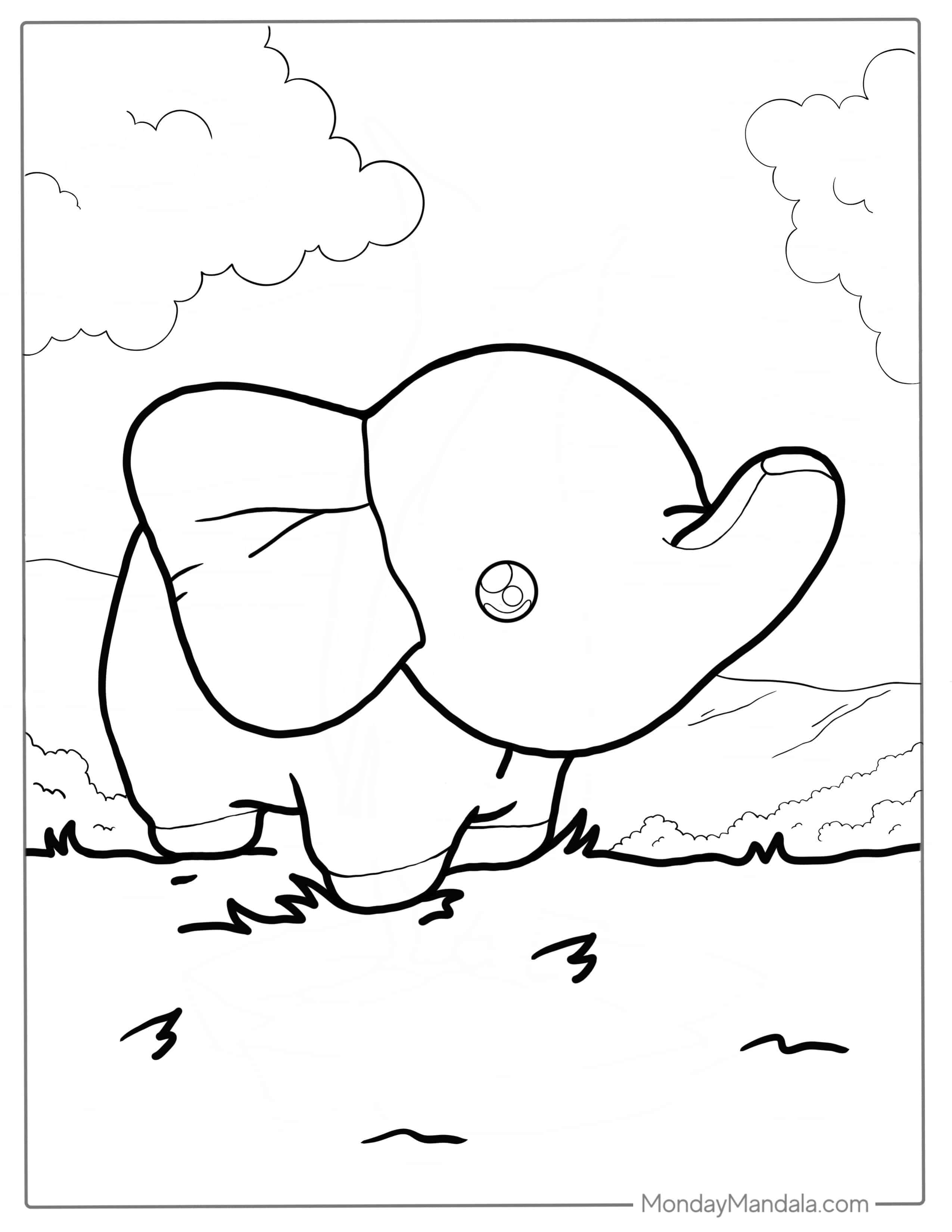 Kawaii Elephant With Little Trunk coloring page — printable line art
