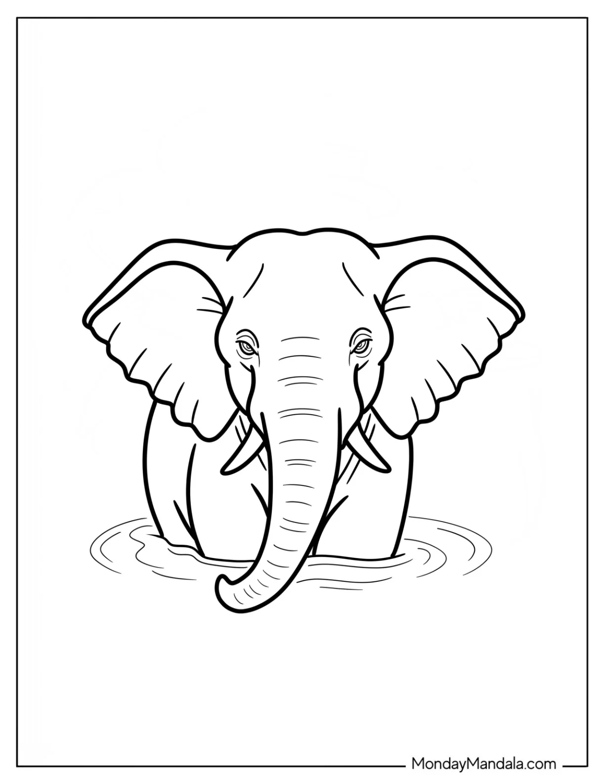 Realistic Elephant Coloring Page Cooling Off in the Water coloring page