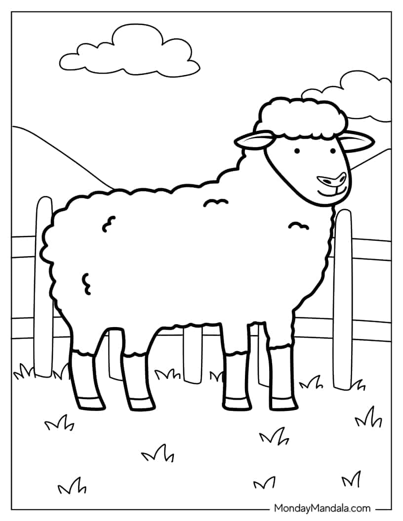 Adorable Sheep On Farm coloring page — printable line art
