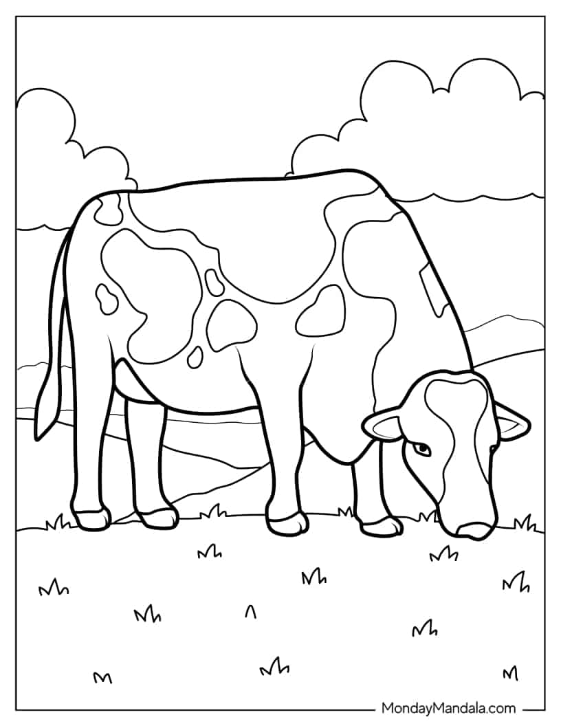 Dairy Farm Cow Coloring Sheet coloring page — printable line art