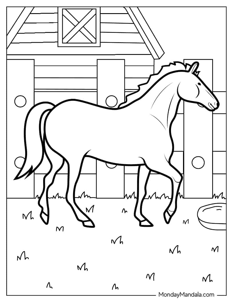 Farm Horse Coloring Page coloring page — printable line art