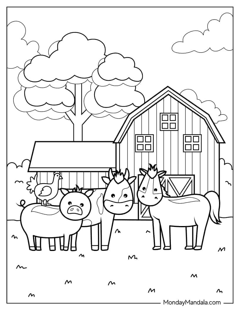 Various Farm Animals To Color For Kids coloring page