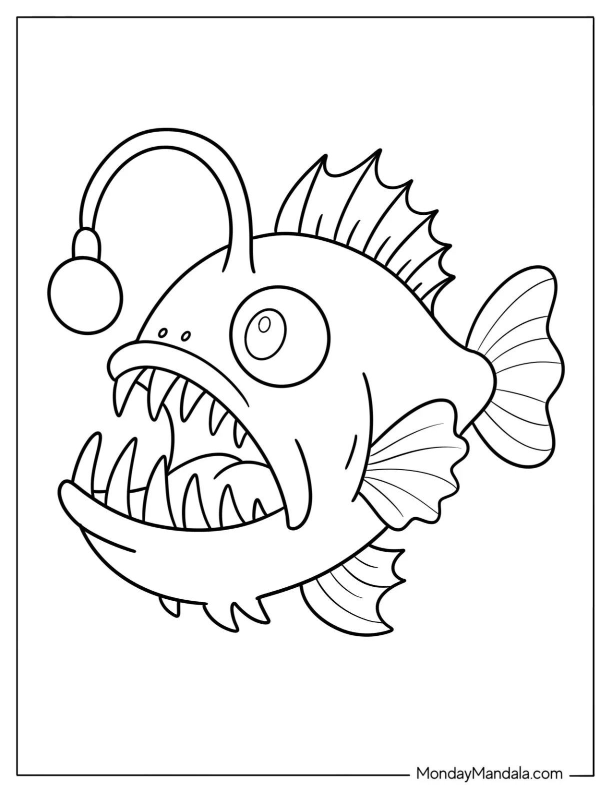 Fish Coloring Page of Creepy Cartoon Anglerfish for Kids coloring page — printable line art