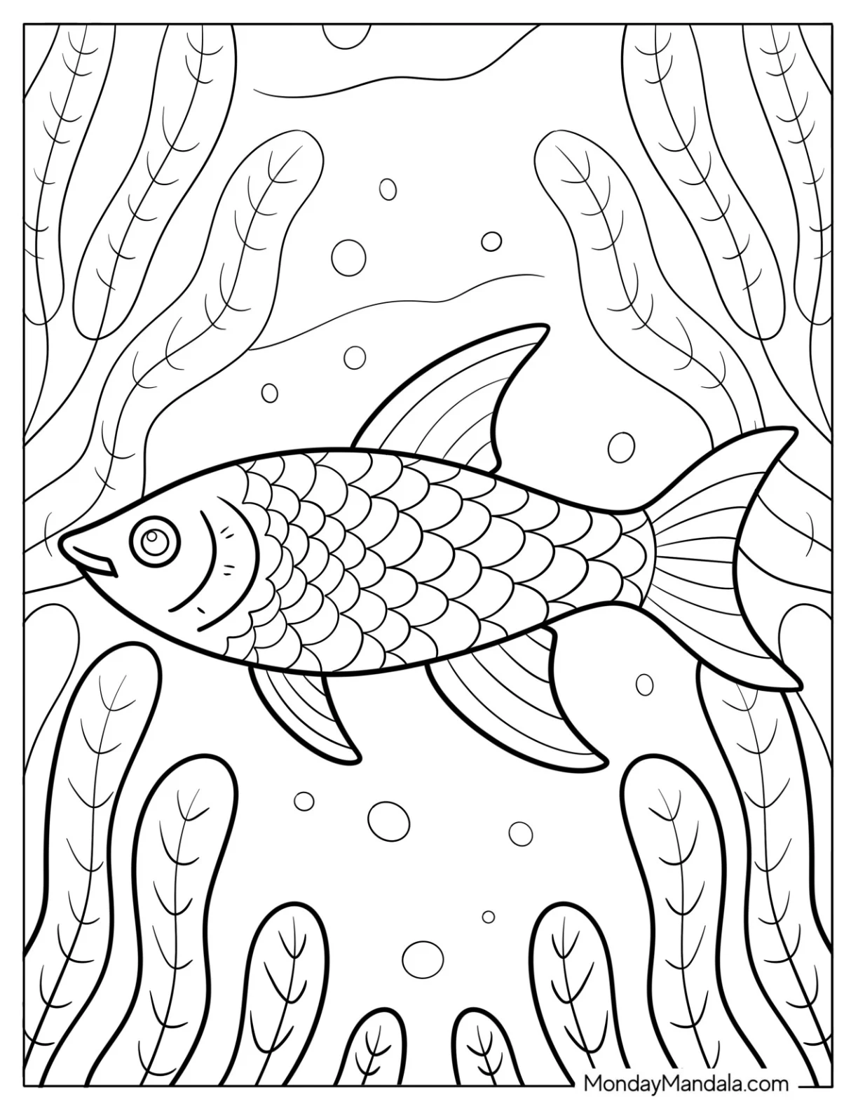 Fish Coloring Page of Tetra Fish Swimming Through Freshwater Plants coloring page