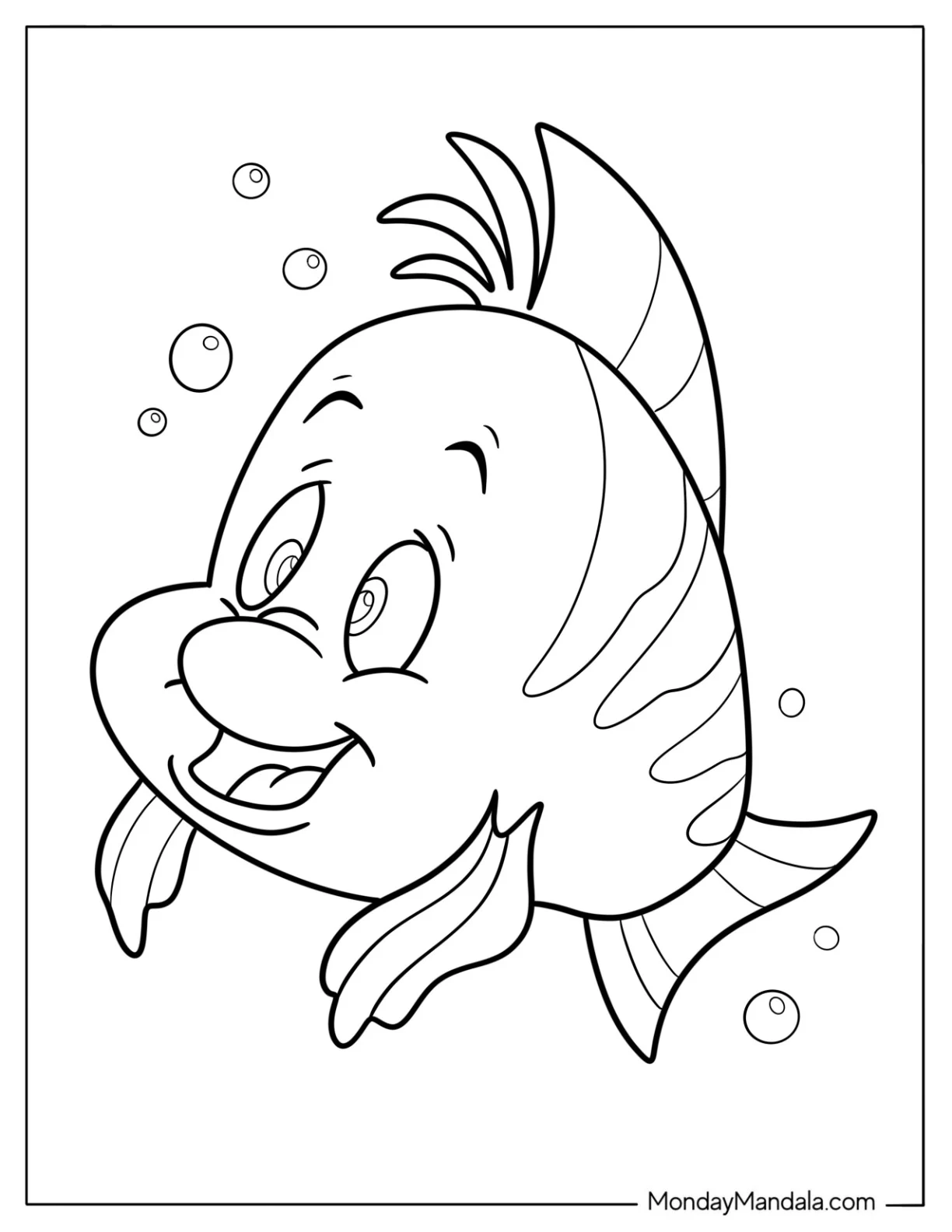 Fish Coloring Page of The Little Mermaid Flounder Outline for Kids coloring page