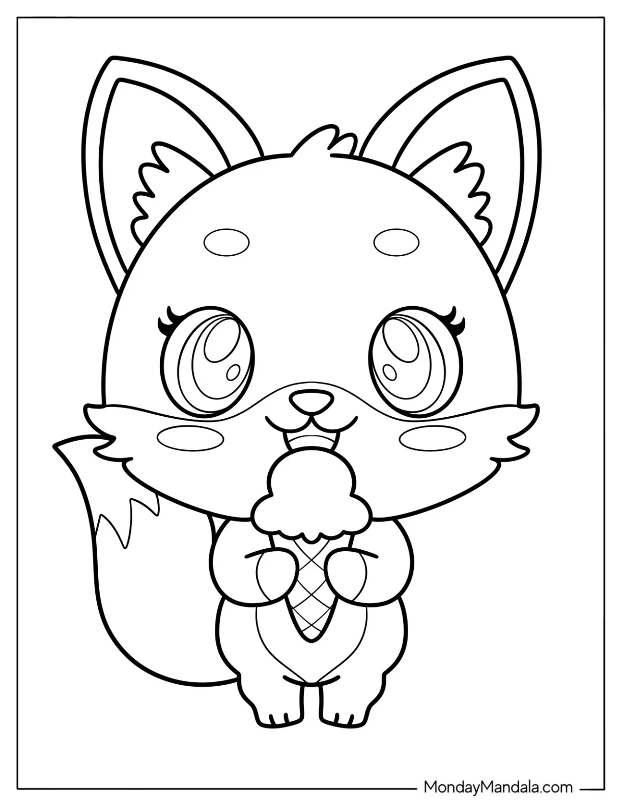 Baby Fox Coloring Page Licking An Ice Cream For Preschoolers coloring page — printable line art