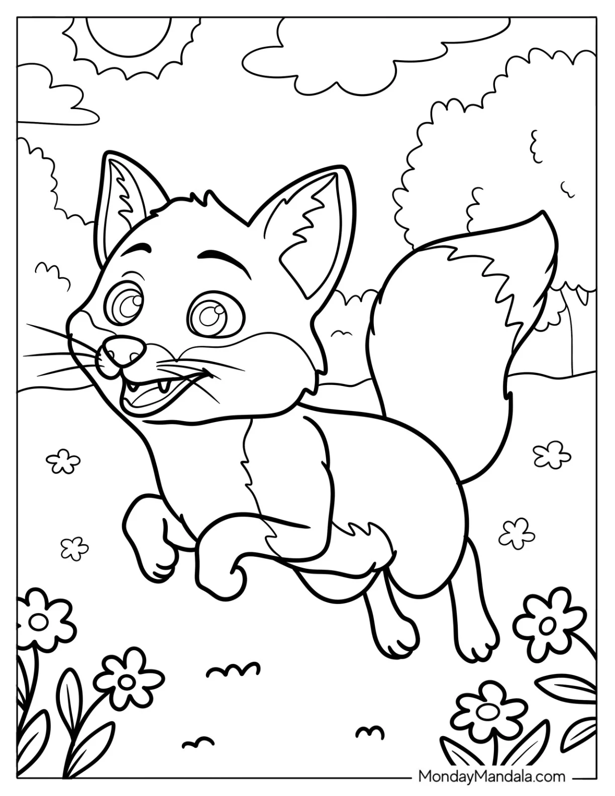 Excited Young Fox Coloring Page Leaping coloring page — printable line art