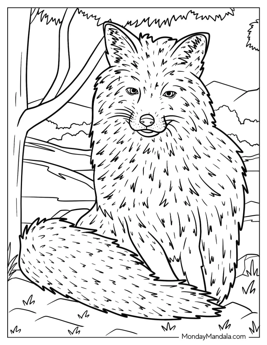 Male Fox Coloring Page With Detailed Fur coloring page