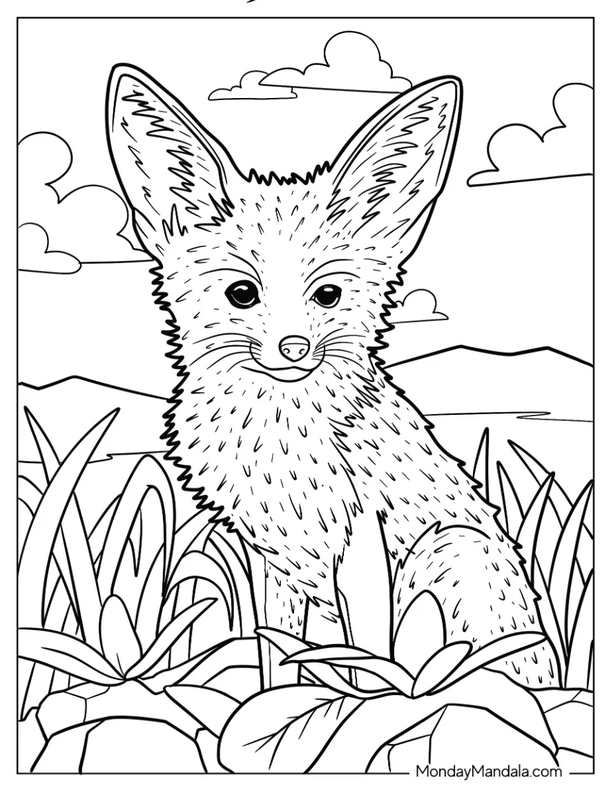 Realistic Baby Fox Coloring Page In Nature coloring page