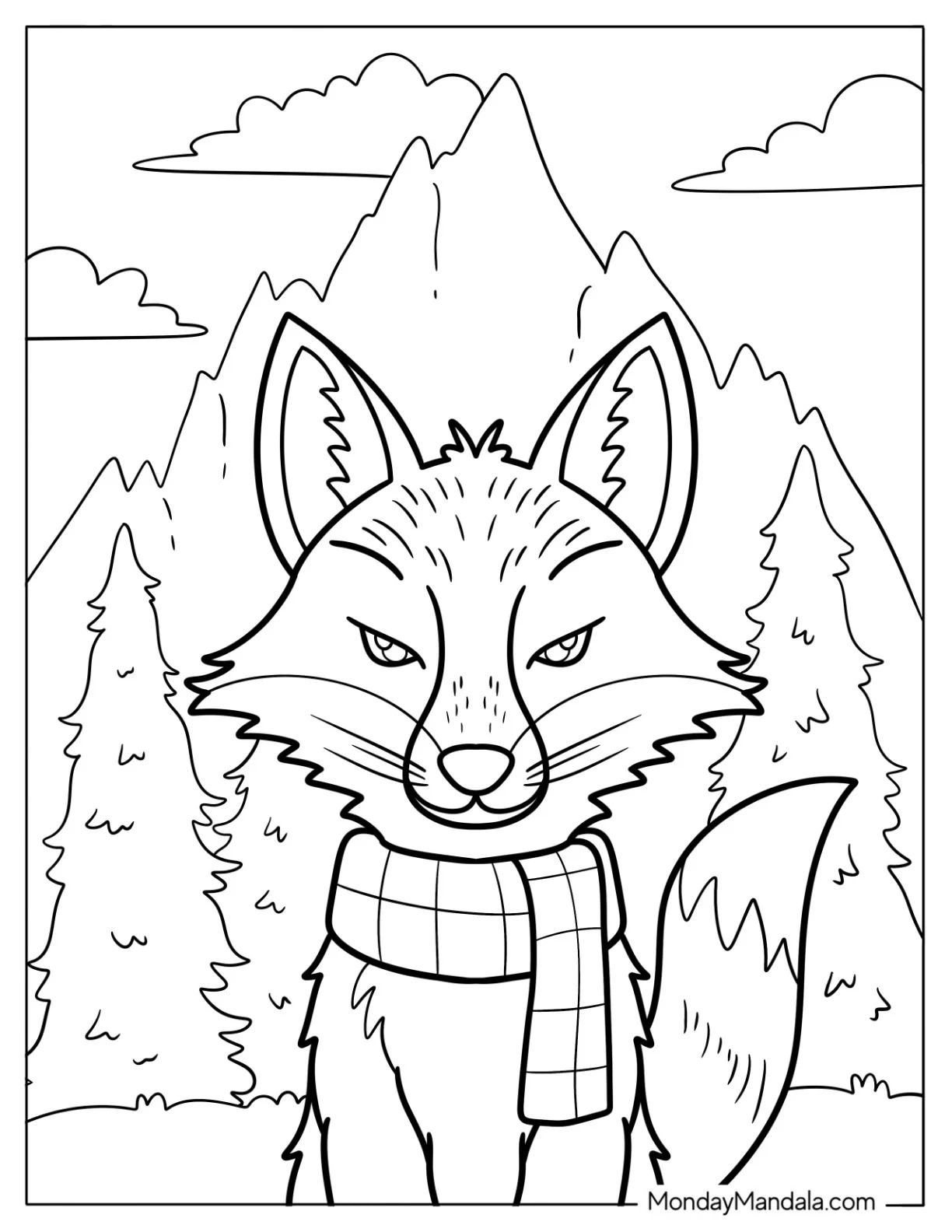 Serious Fox With A Scarf Coloring Sheet coloring page