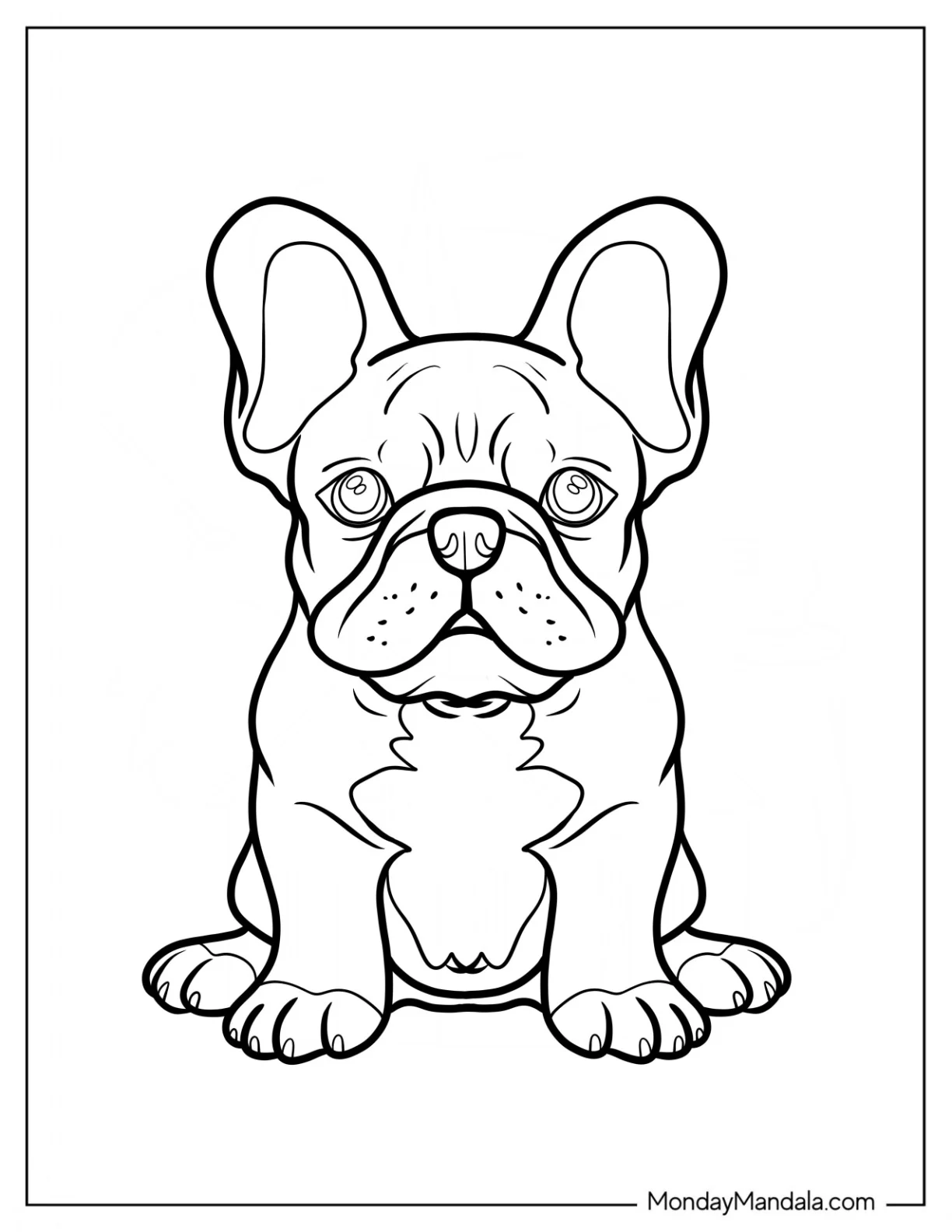 Cute French Bulldog Coloring Page Sitting For Preschoolers coloring page — printable line art