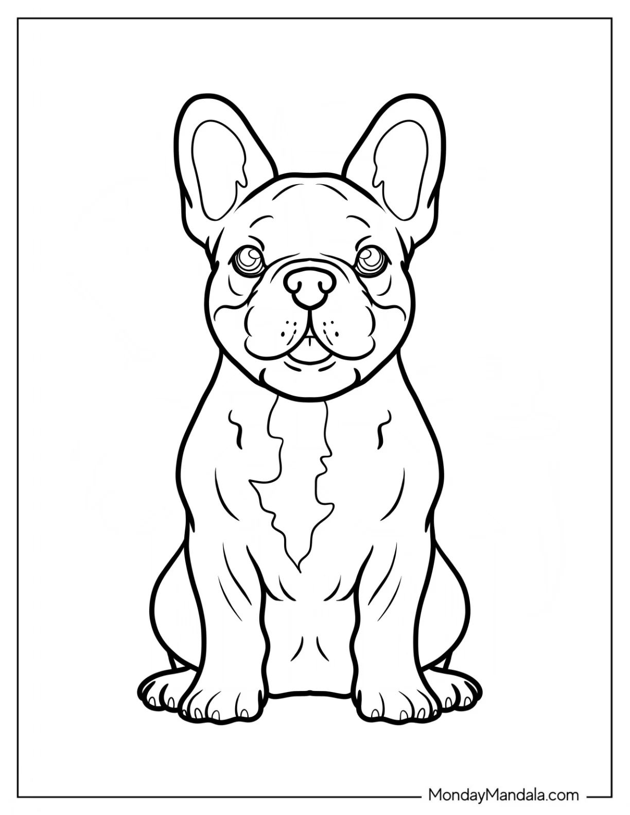 Easy French Bulldog Coloring Page For Kids coloring page — printable line art