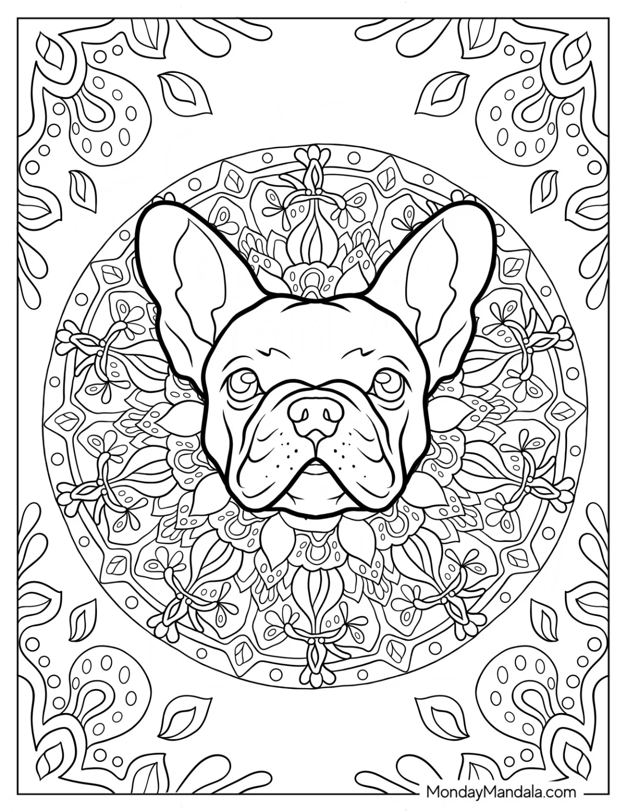French Bulldog Coloring Page Mandala coloring page — printable line art